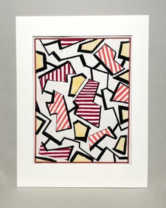 A Stylish 1950s Mid-Century Modern Abstract Pink and Yellow Textile Design