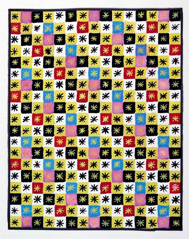 Leuchtend farbiges Textildesign des Künstlers Andre Delfau aus den 1950er Jahren im Angebot 2