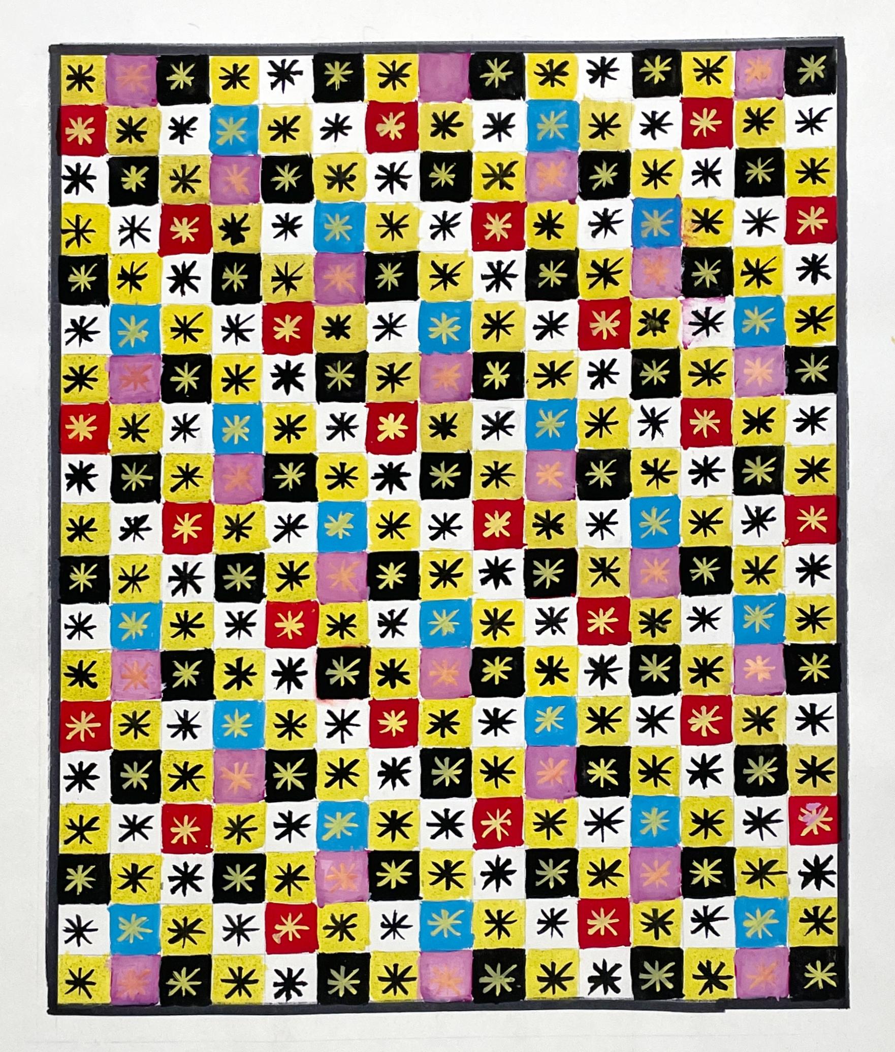 A Stylish, Brightly Colored 1950s Mid-Century Modern Abstract Textile Design