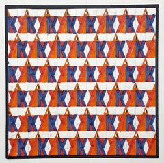 A 1950s Mid-Century Modern Orange Blue & White Abstract Geometric Textile Design