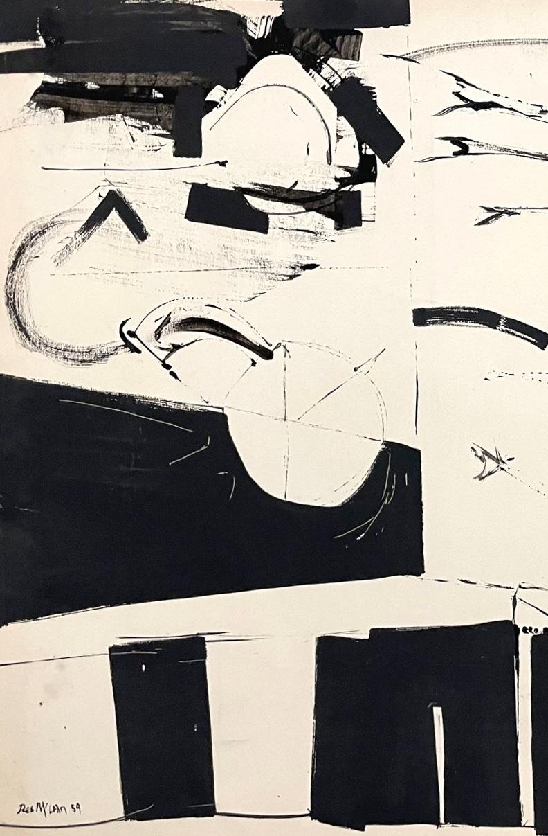 Abstracción surrealista en blanco y negro de mediados de siglo de 1959, del artista Desmond McLean en venta 4