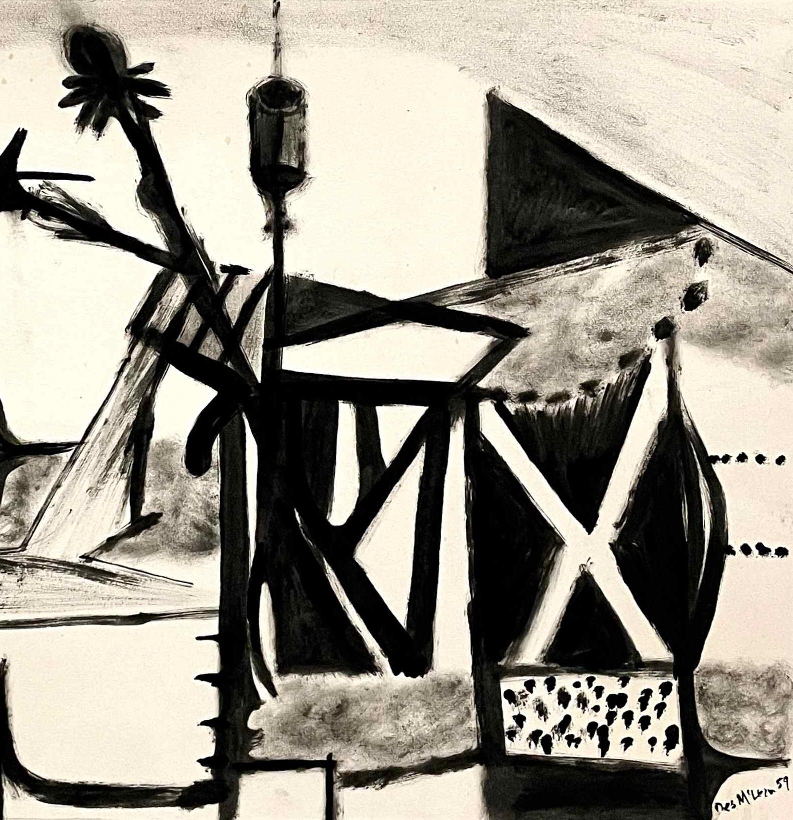 Schwarz-Weißes Schwarz-Weißes, Mid-Century, Surrealistische Abstraktion von Desmond McLean, 1959 im Angebot 4