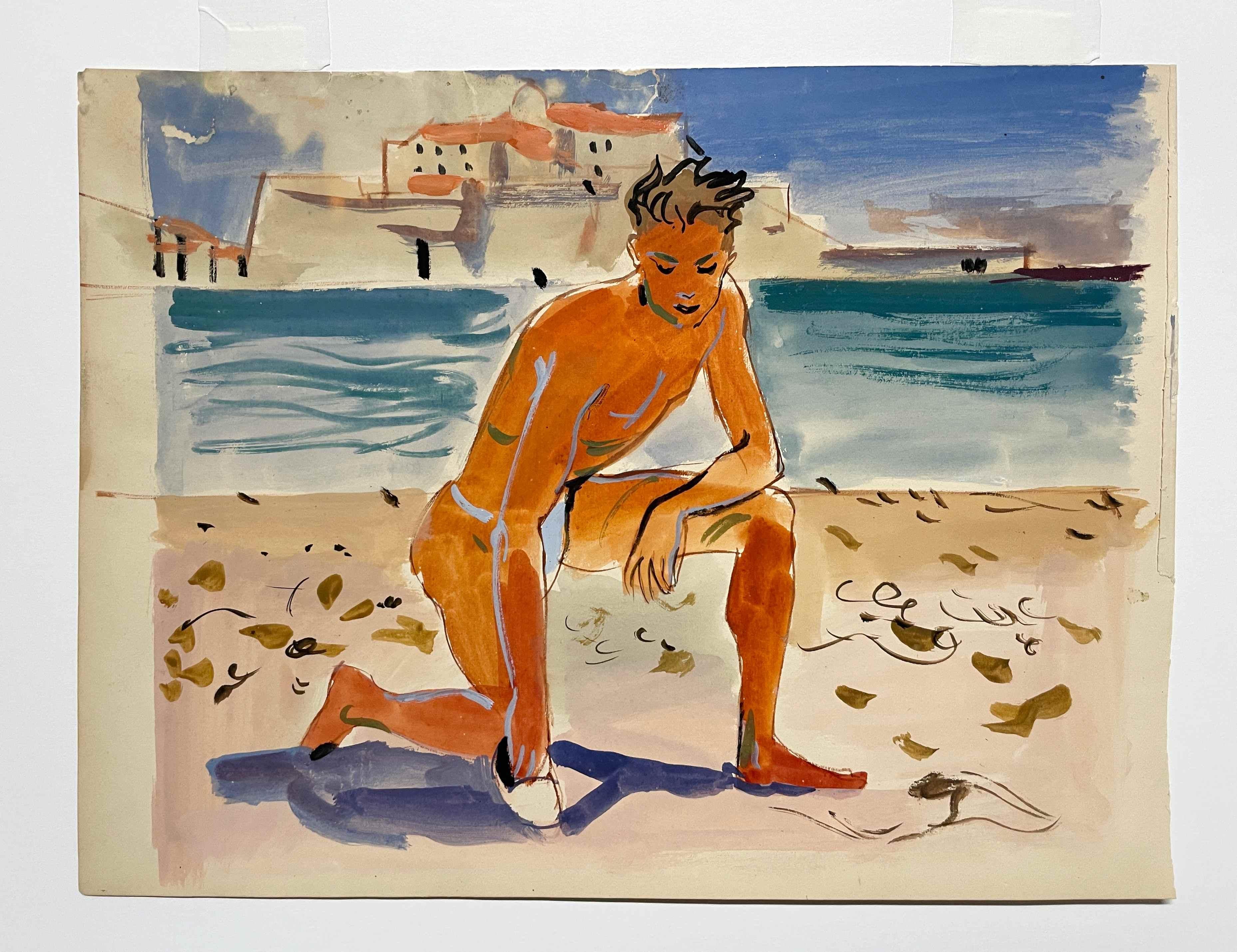 Untitled (Kneeling Male Bather) - Modern Art by Andre Delfau
