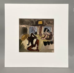 A Modern 1950s Watercolor of Male Nude Bathers in Morocco by Artist Andre Delfau