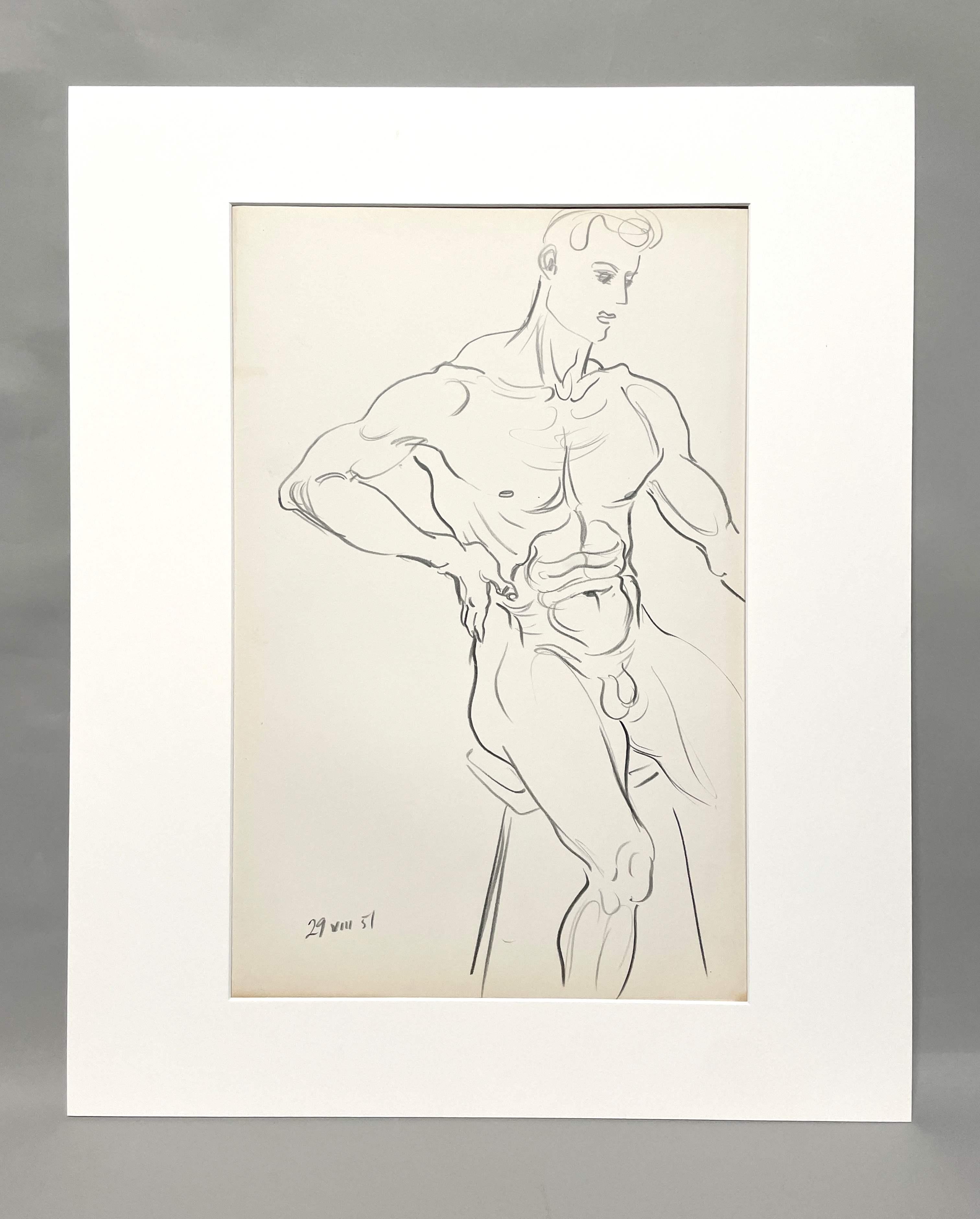 Figure study of a Standing Male Nude by Artist Harold Haydon For Sale 1