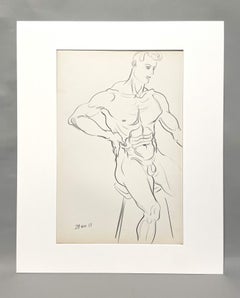 Vintage Male Erotica 1951 Graphite on Paper Figure Study by Artist Harold Haydon