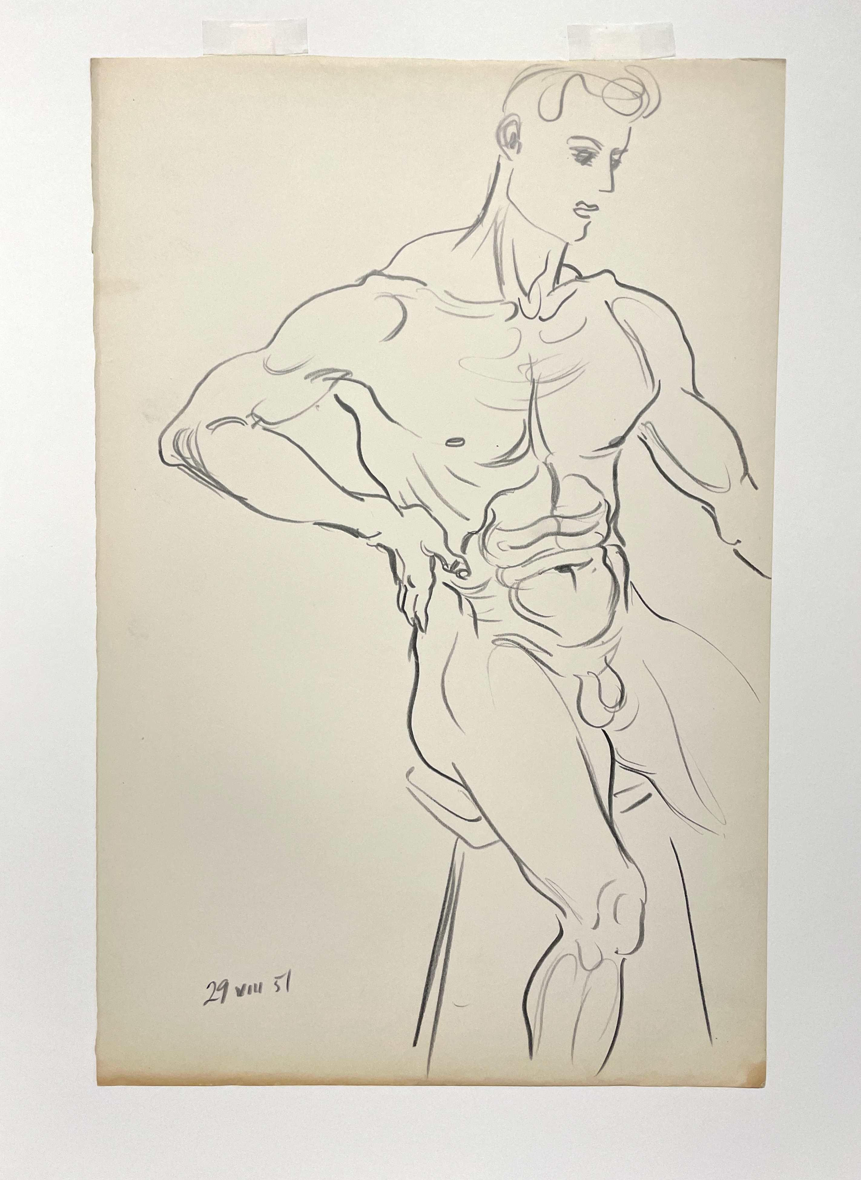 Figure study of a Standing Male Nude by Artist Harold Haydon For Sale 2