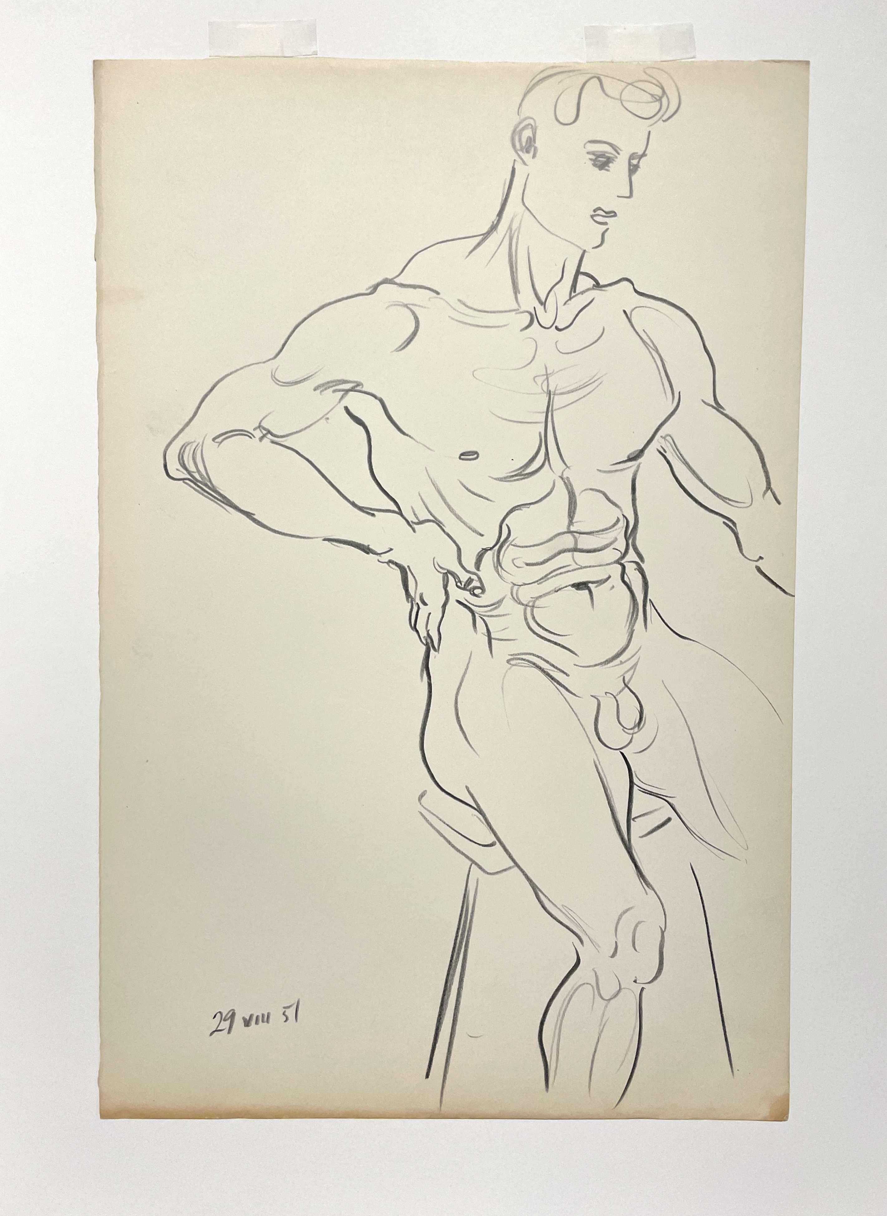 1951 Estudio de la figura de un desnudo masculino de pie por el artista Harold Haydon en venta 6