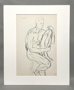 Vintage Male Erotica 1951 Figure Study Drawing by Chicago Artist Harold Haydon