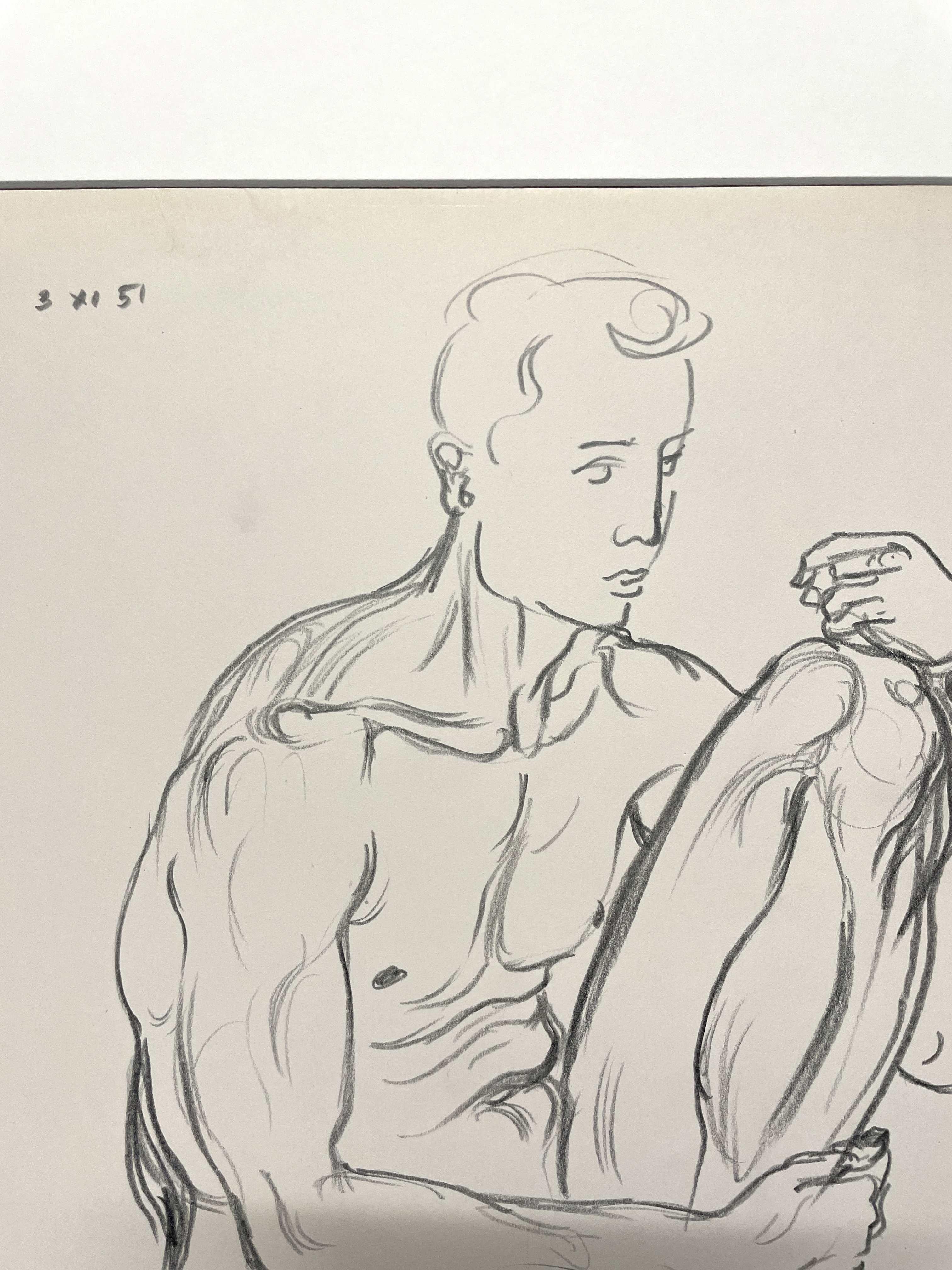 Schwarz-Weiß-Figurenstudie eines männlichen Aktes des Künstlers Harold Haydon im Angebot 3