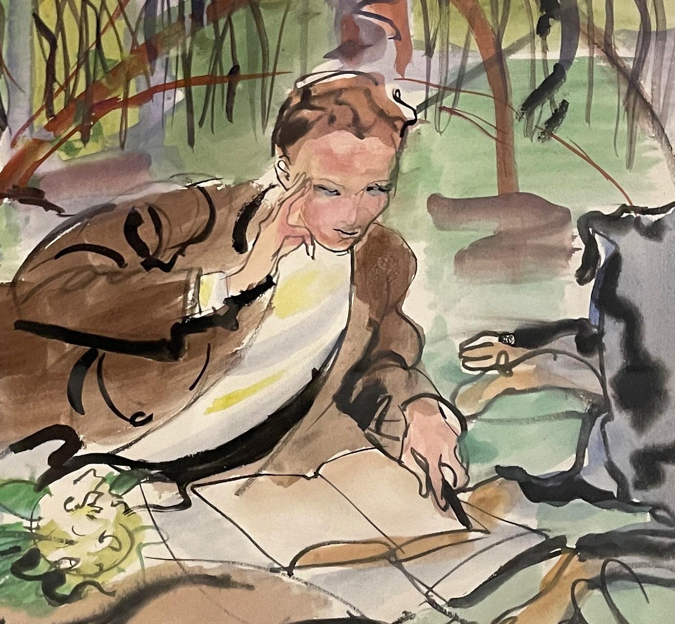 Untitled (Young Man Reading Beside his Dog) - American Modern Art by Harold Haydon
