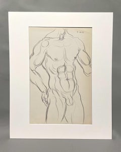 Vintage Male Erotica 1951 Figure Study Drawing by Chicago Artist Harold Haydon
