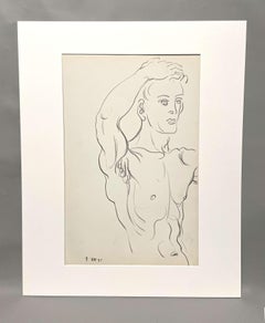 Vintage Male Erotica 1951 Figure Study Drawing by Chicago Artist Harold Haydon