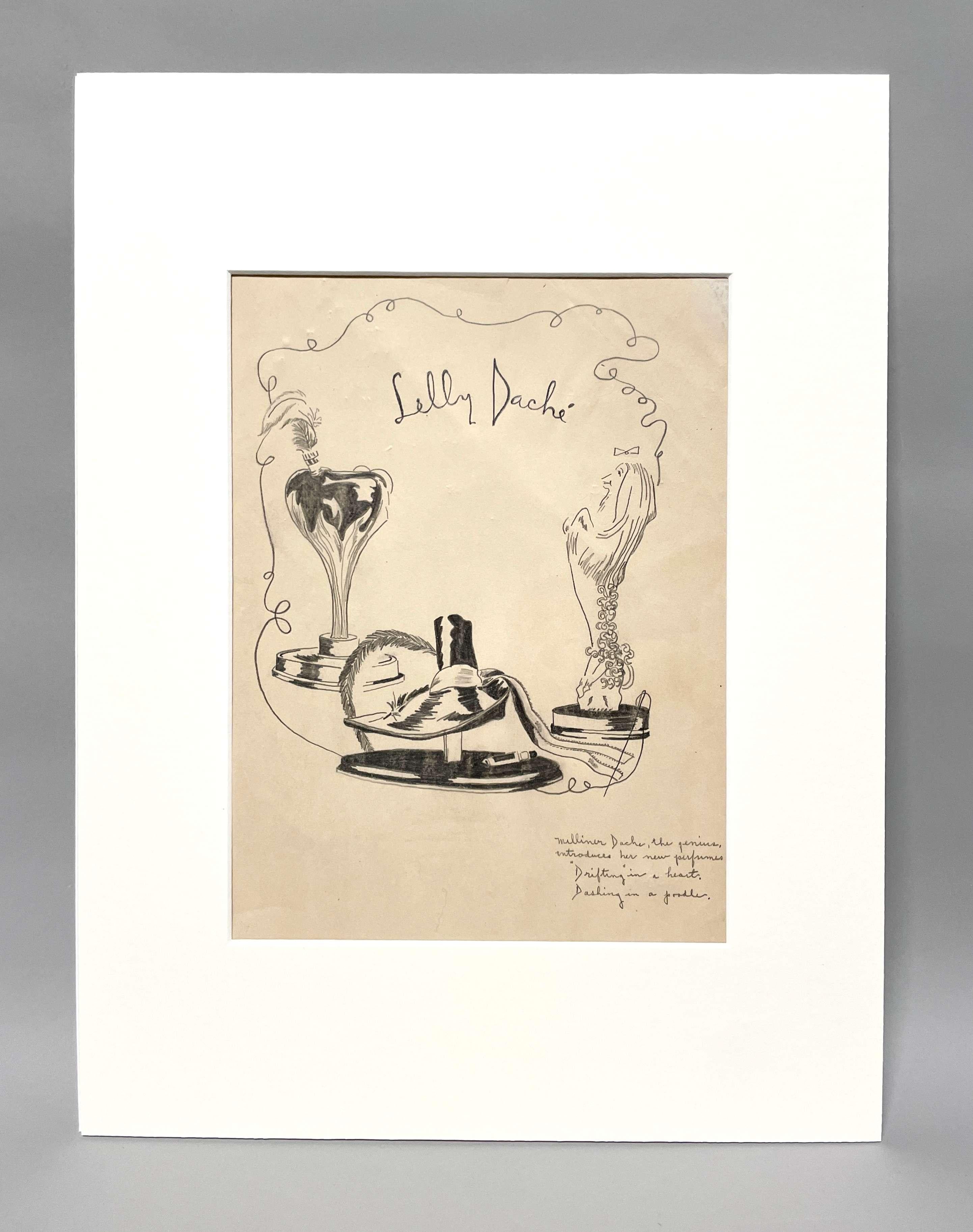 Studio di moda degli anni '40 con pubblicità dei profumi Lilly Daché - Art Art Déco di Unknown