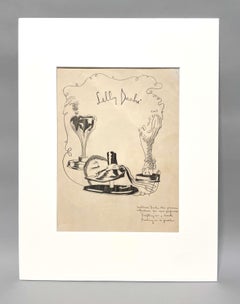 Studio di moda degli anni '40 con pubblicità dei profumi Lilly Daché