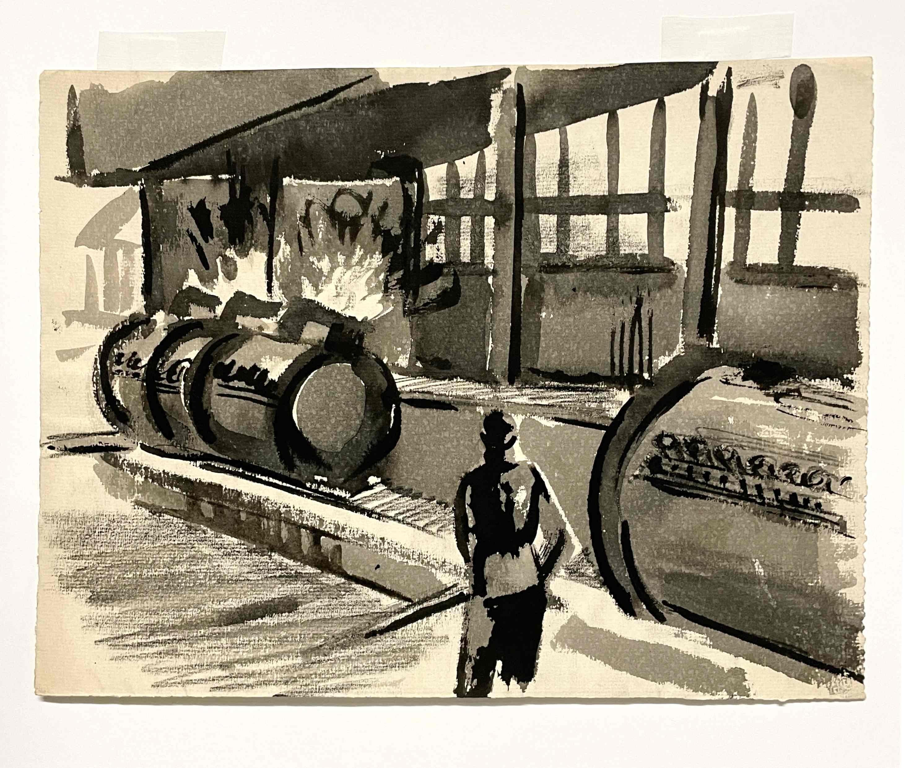 Industrielle Szene einer Stahlmühle aus der WPA-Ära des Künstlers Harold Haydon im Angebot 1