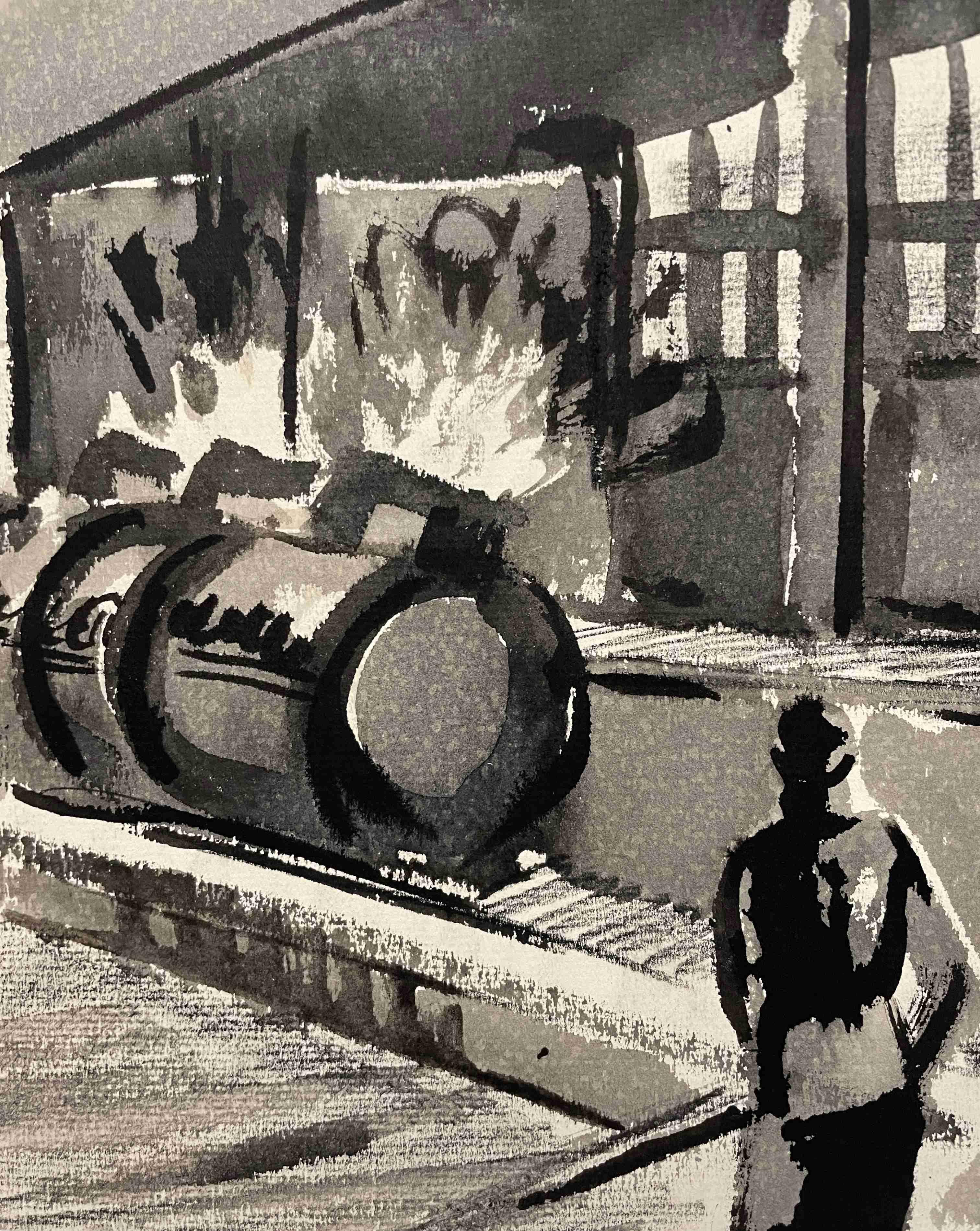 Industrielle Szene einer Stahlmühle aus der WPA-Ära des Künstlers Harold Haydon im Angebot 4