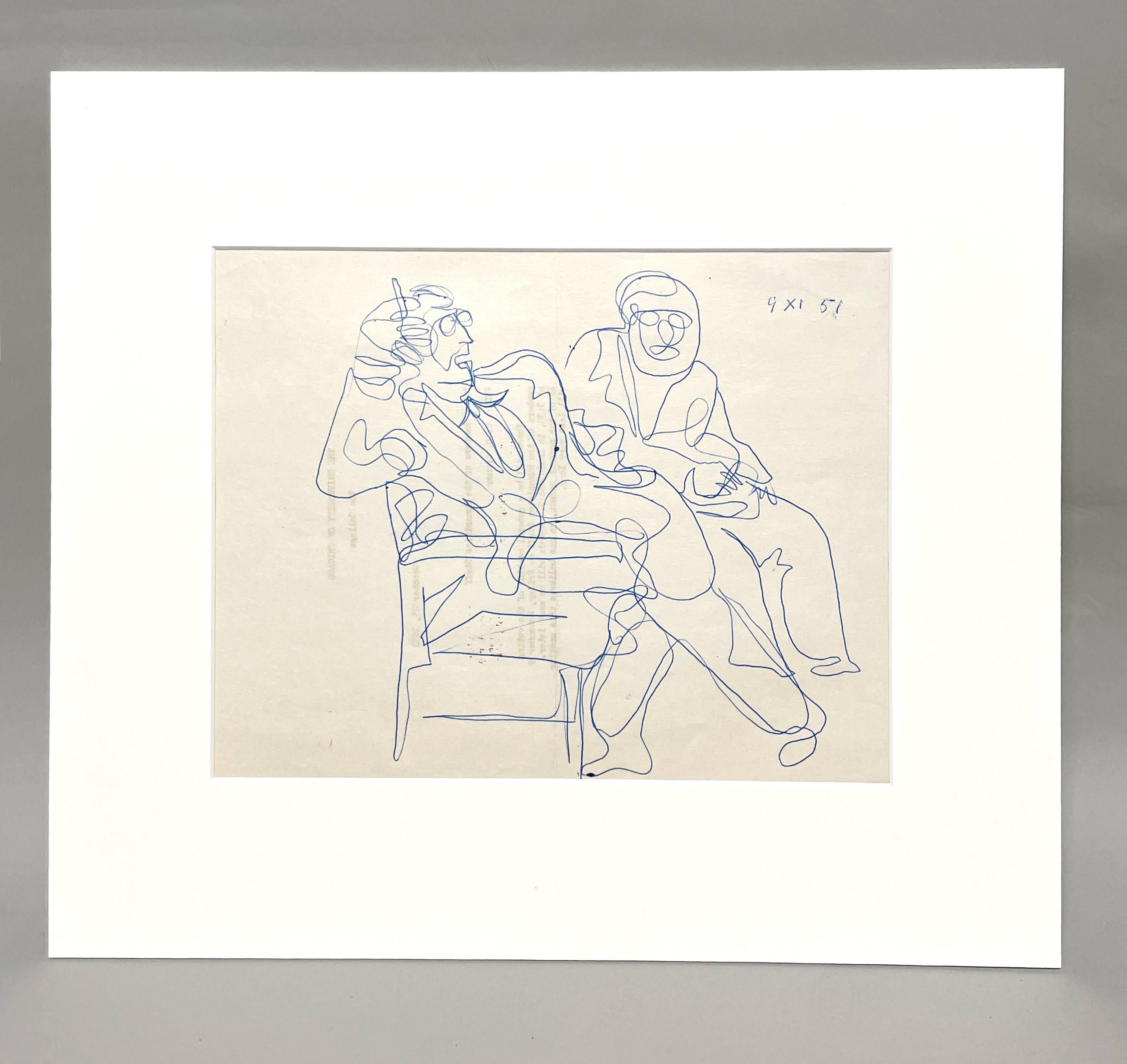 Eine Figurenstudie des Künstlers Harold Haydon mit Tusche auf Papier, die ein Gespräch darstellt.

Harold Emerson Haydon wurde 1909 in Fort William, Ontario, Kanada, geboren.   Haydon kam 1917 mit seiner Familie nach Chicago und wurde 1941 als