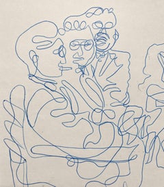 A 1951 Ink on Paper Figure Study of a Conversation by Artist Harold Haydon
