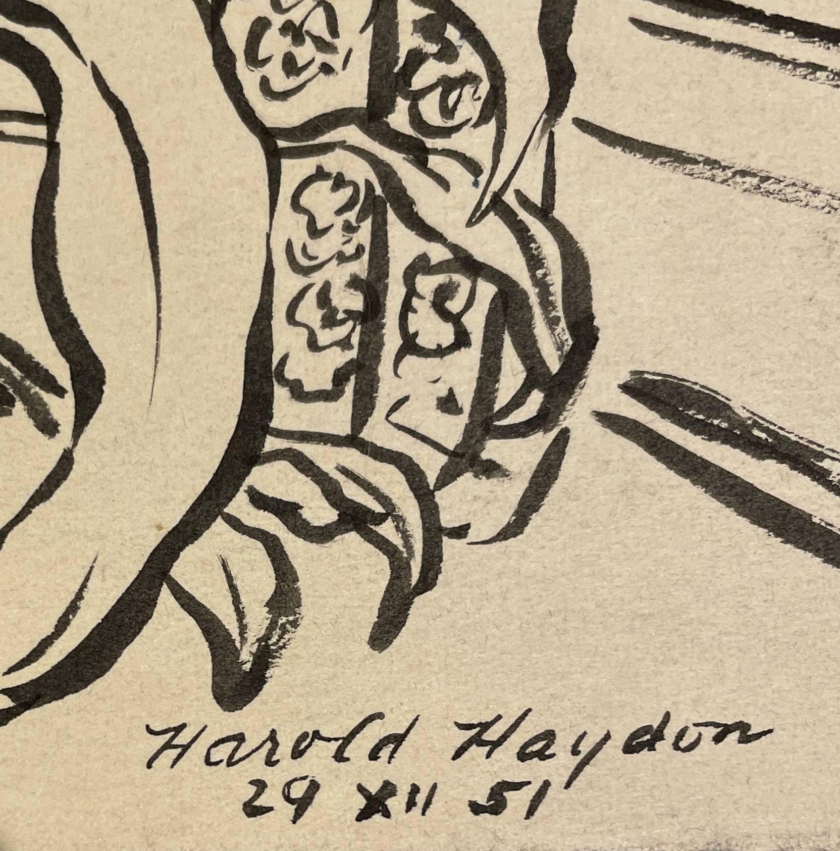 1951 Tinte auf Papier Stillleben in einem Interieur des Künstlers Harold Haydon im Angebot 2