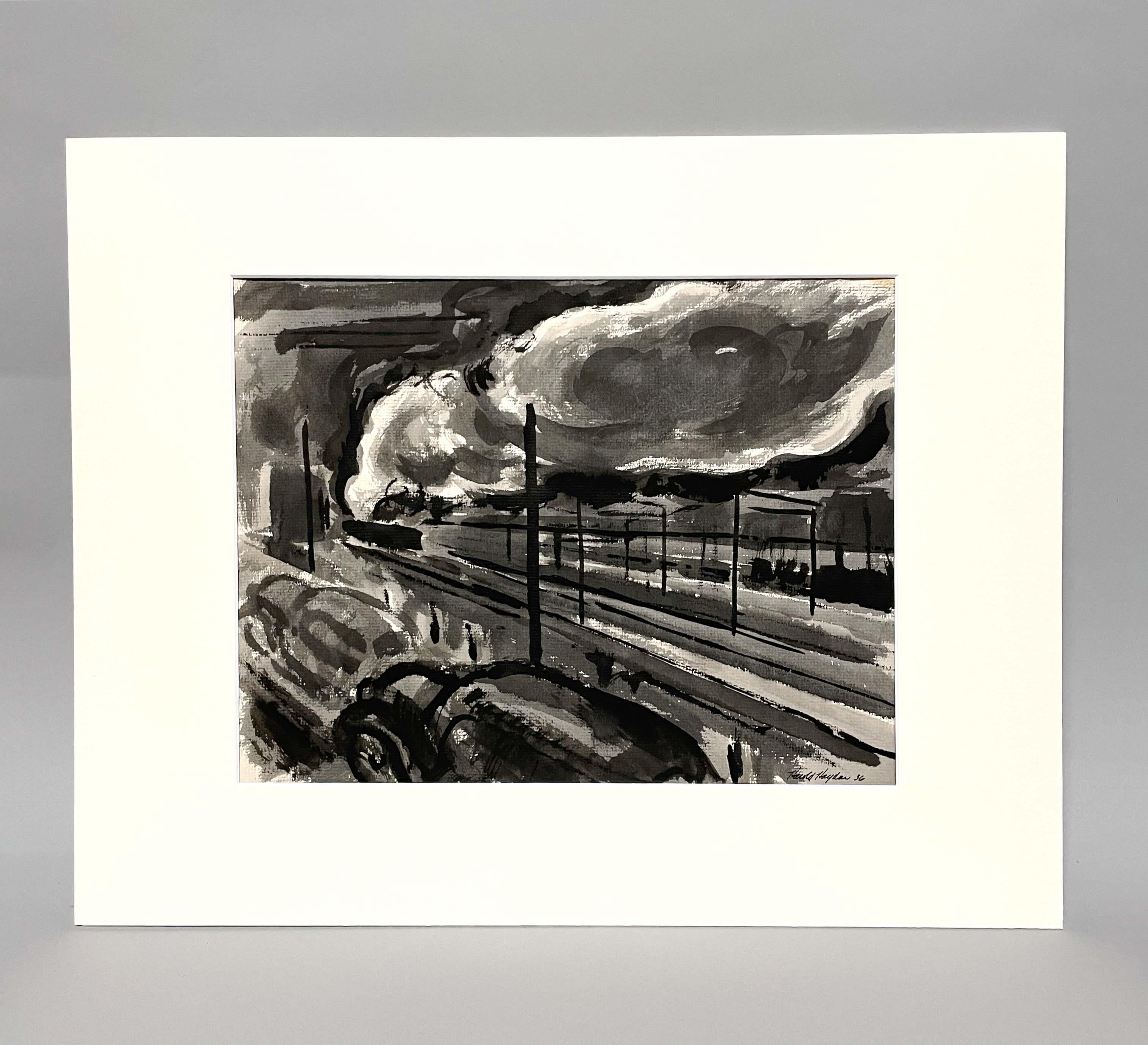 Eine Zeichnung des Künstlers Harold Haydon von 1936 mit Tinte auf Papier, die einen Rangierbahnhof darstellt.

Harold Emerson Haydon wurde 1909 in Fort William, Ontario, Kanada, geboren.   Haydon kam 1917 mit seiner Familie nach Chicago und wurde