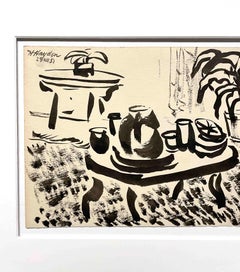 A Pair of Mid-Century, 1950s Pen & Ink Interior Drawings by Artist Harold Haydon