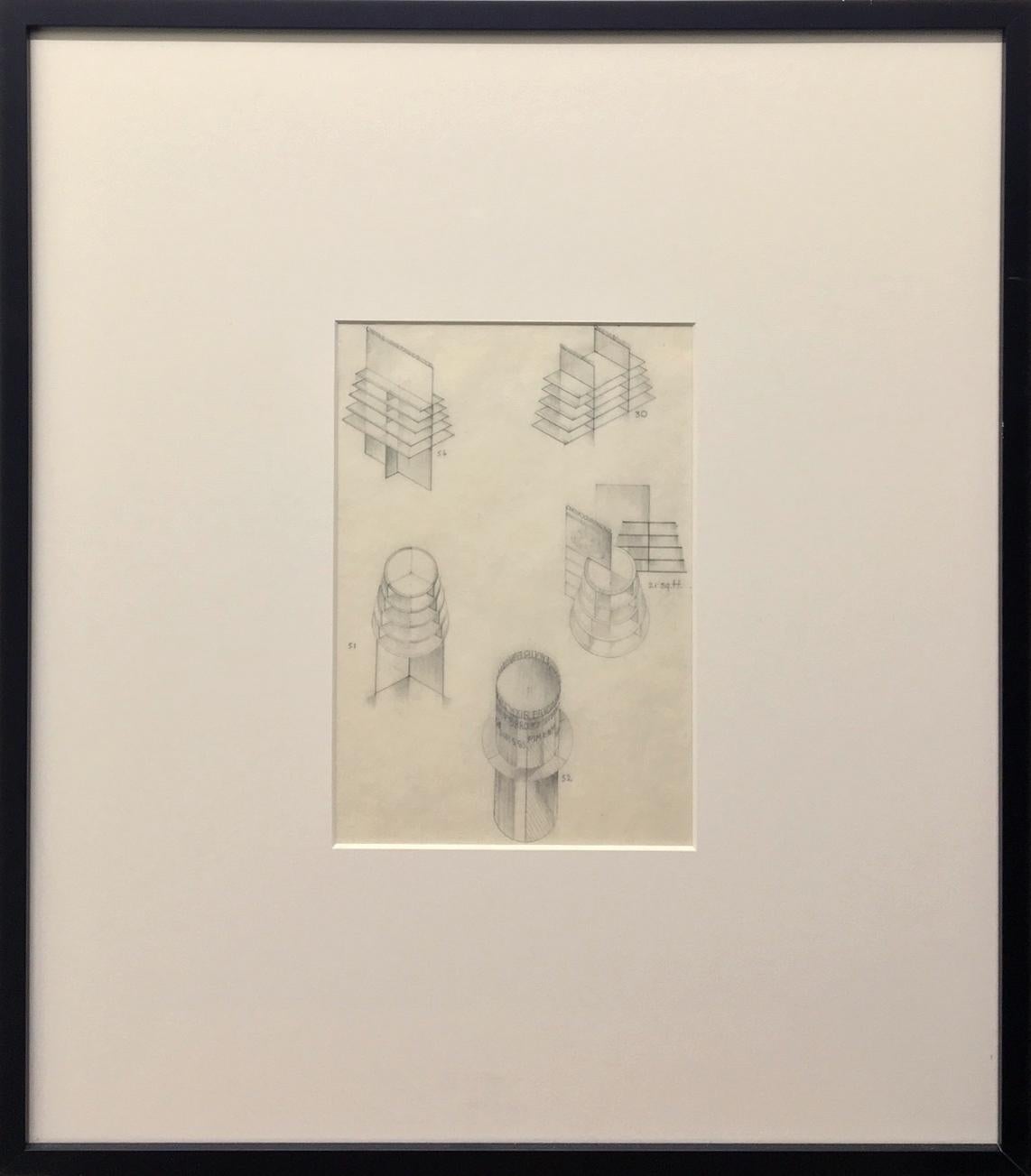Graphite on Paper Architectural Study by artist Frances Poe For Sale 1