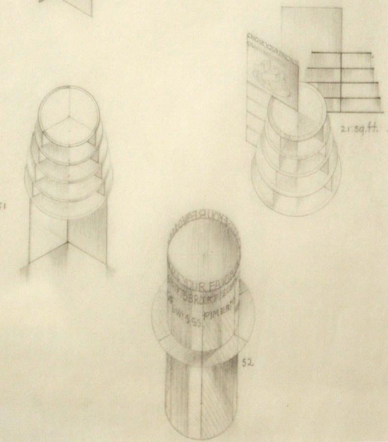 Graphite on Paper Architectural Study by artist Frances Poe For Sale 2