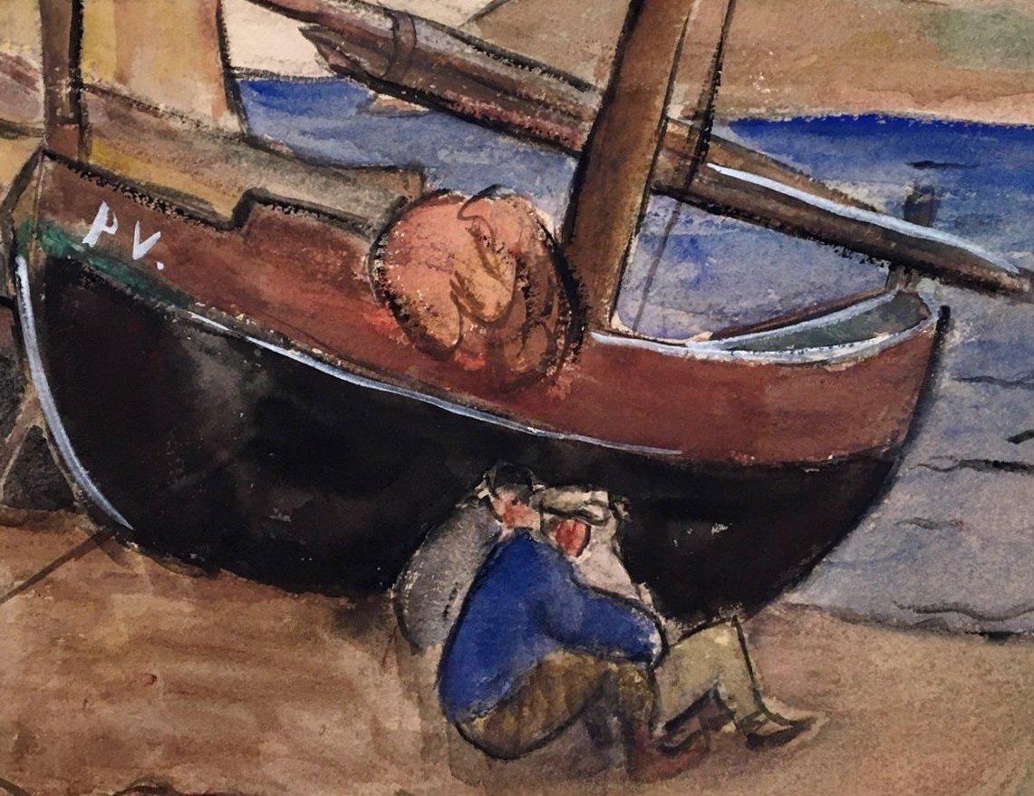 Untitled (Fishermen and Sailboat) - Art by Flora Schofield