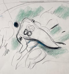 A Sporting Themed 1950s Mid-Century Modern Drawing of a Notre Dame Football Game