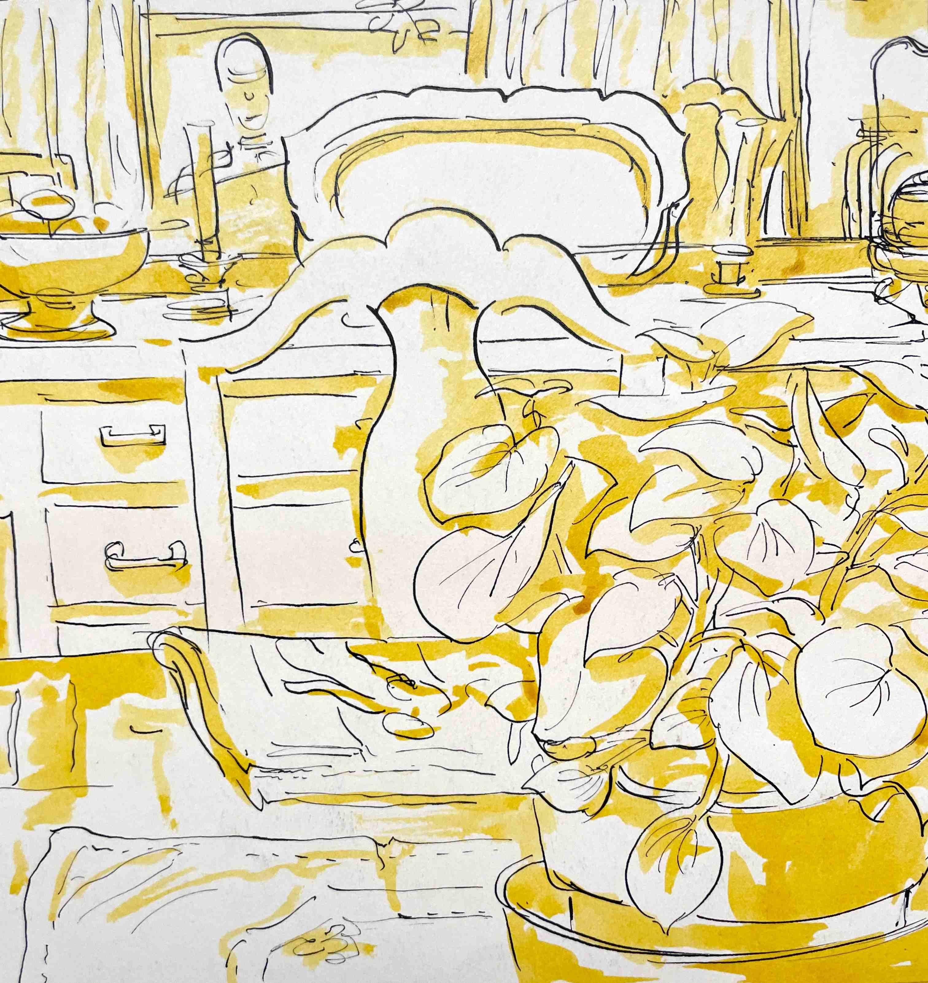 Nature morte à une table, étude en jaune de l'artiste Harold Haydon en vente 1