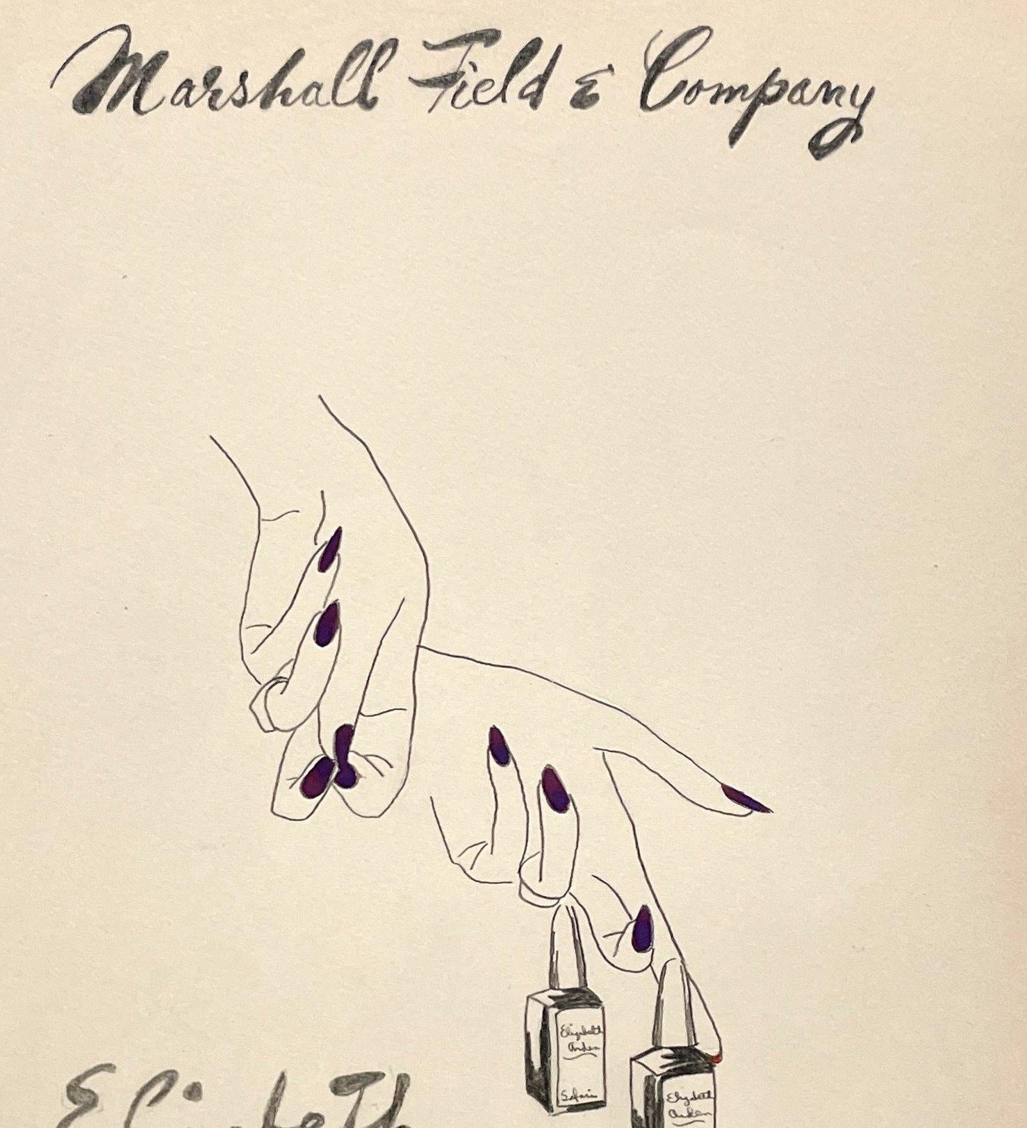 Early 1940s Fashion Study for Elizabeth Arden's Nail Polish at Marshall Field - Art by Unknown