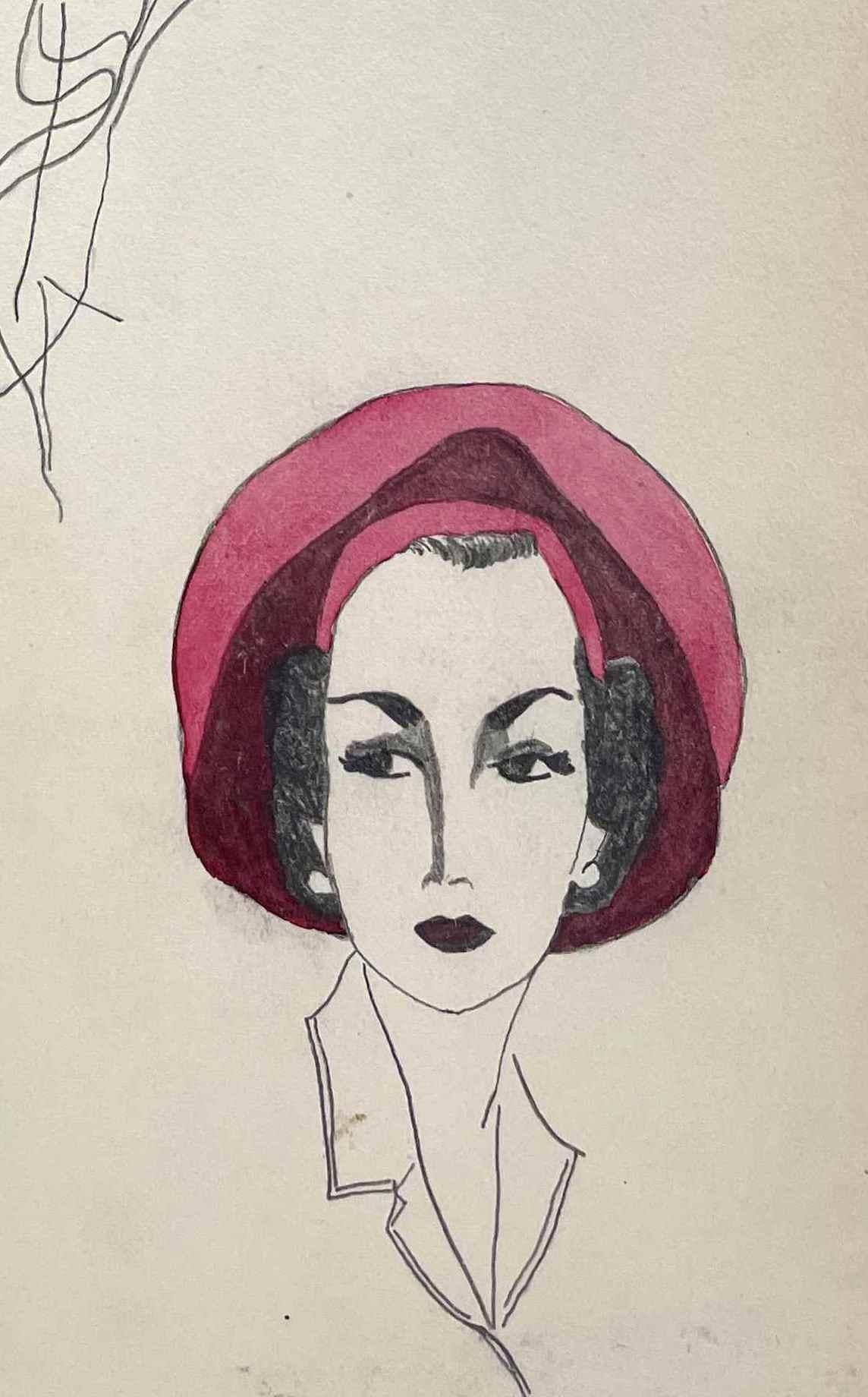 A 1940s Fashion Study for Women's Hats - Art by Unknown