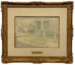 A Graphite & Colored Pencil Drawing by Henri Le Sidaner, "La Barrière, Gerberoy"