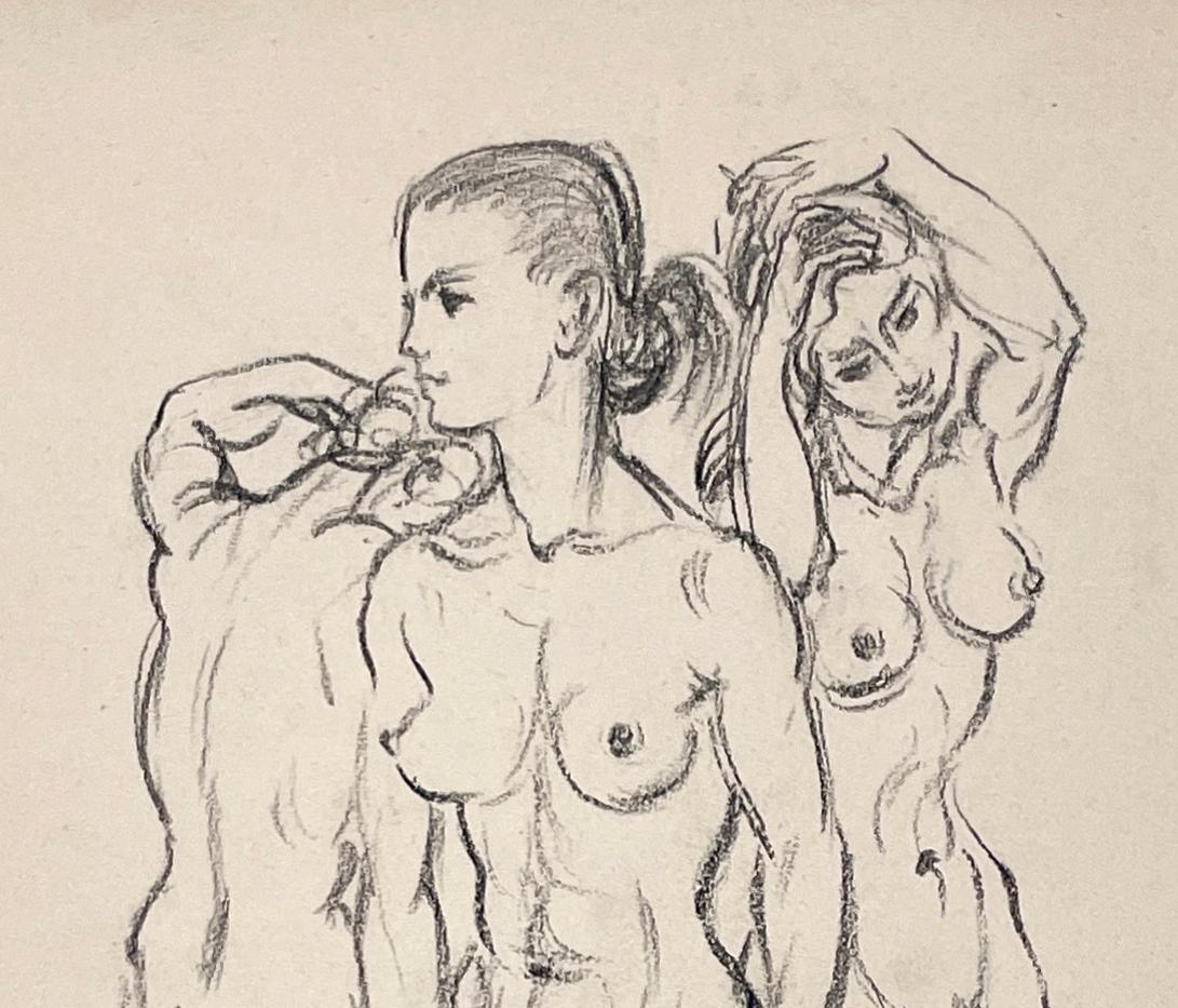 A 1946, Charcoal on Paper drawing of Three Nudes by Artist Harold Haydon For Sale 2