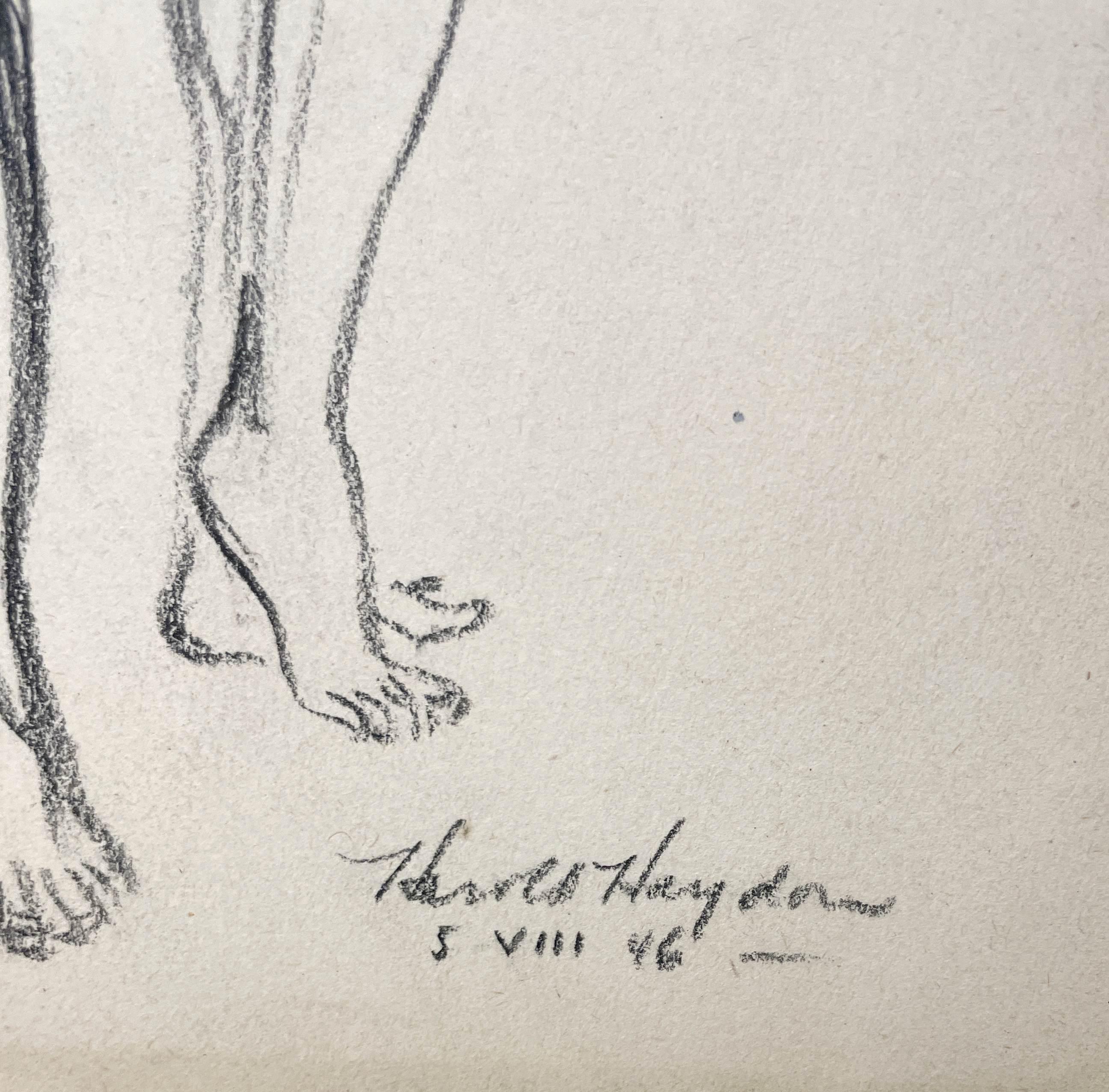 A 1946, Charcoal on Paper drawing of Three Nudes by Artist Harold Haydon For Sale 3