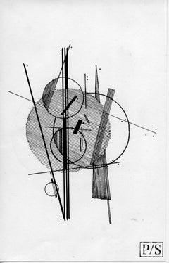 Bauhaus-inspirierte Schwarz-Weiß-Zeichnung „Composition #5“ des Künstlers Paarshav Shah