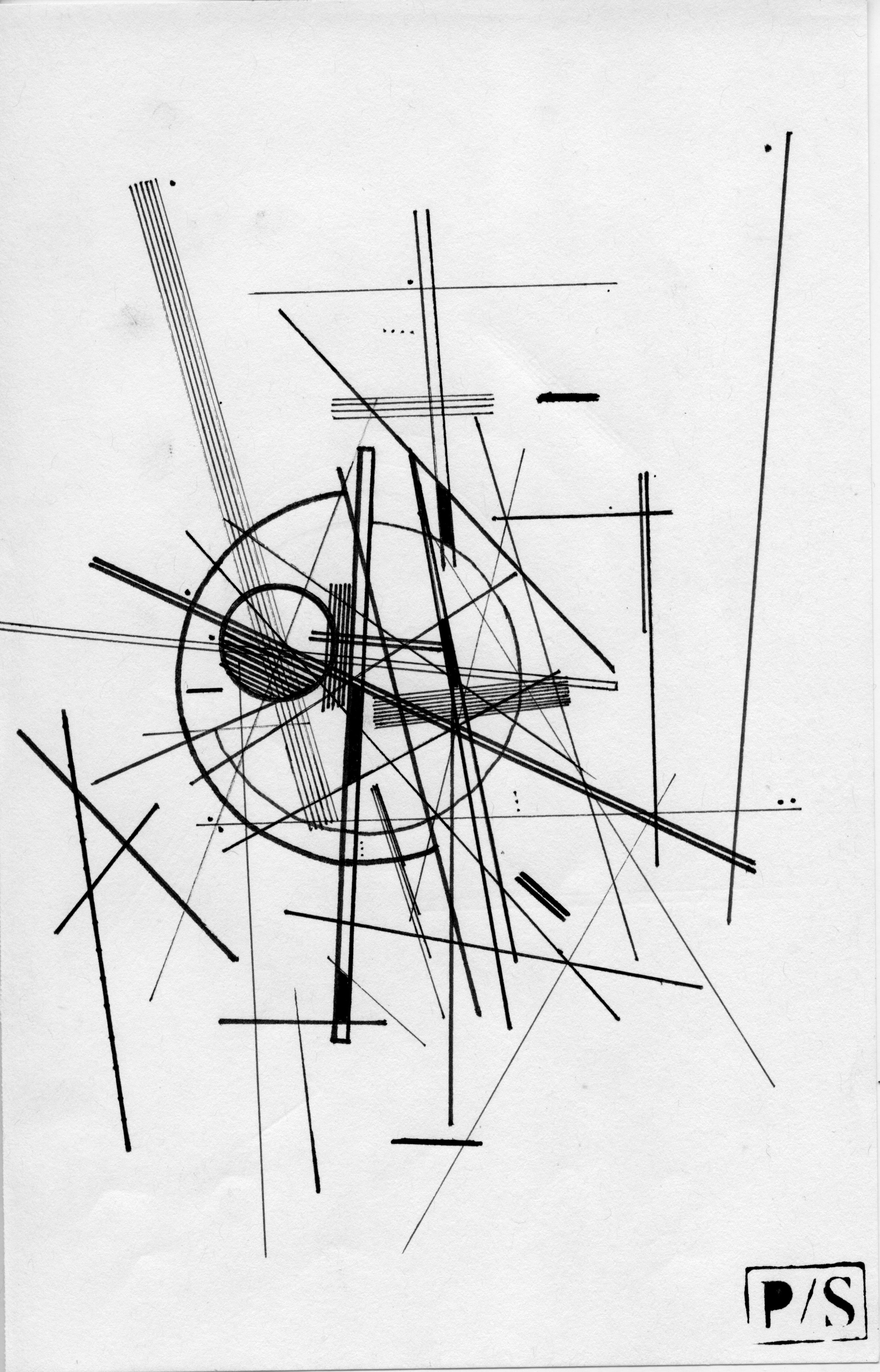 Bauhaus Inspired Black & White Drawing "Composition #36" by Artist Paarshav Shah