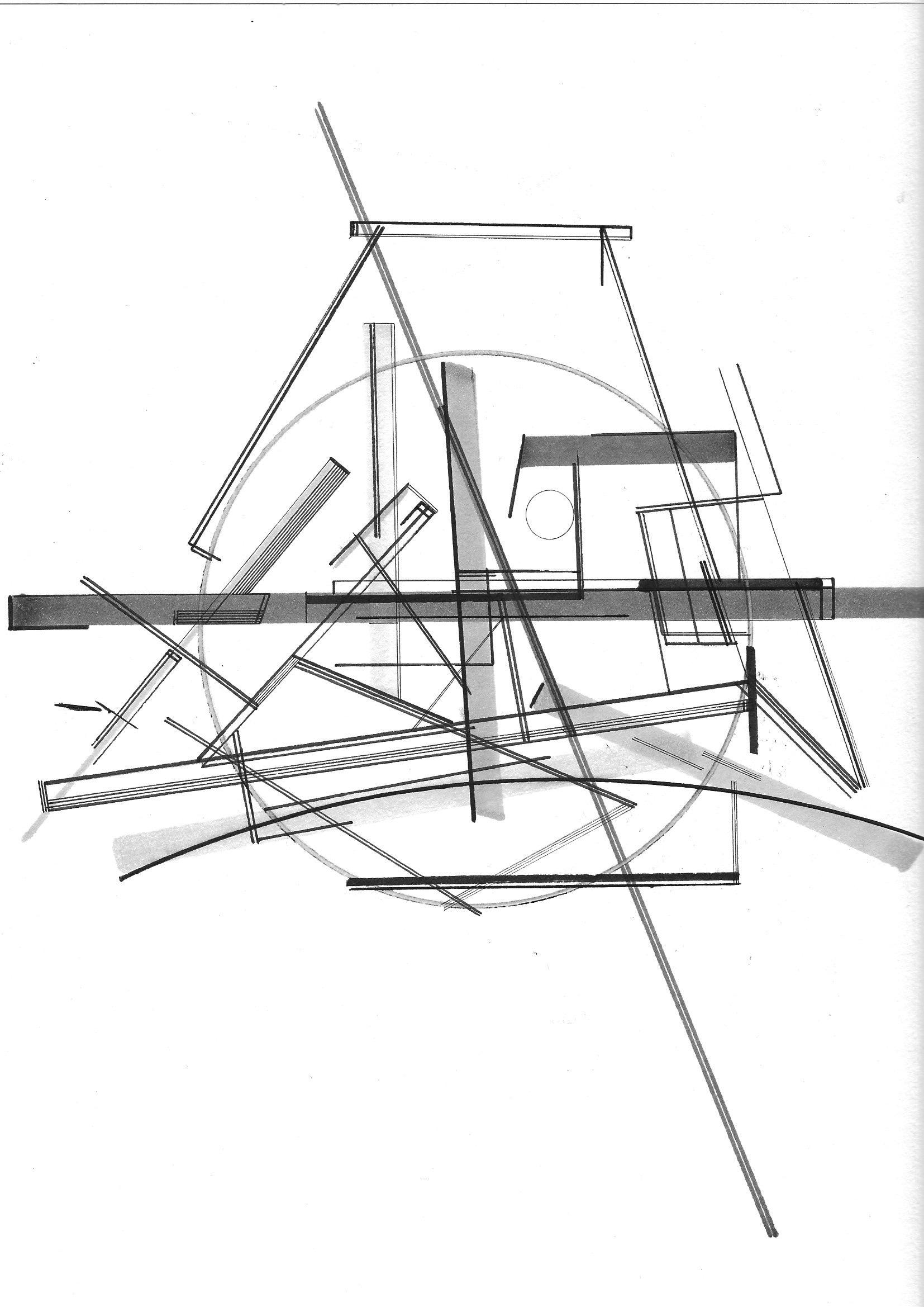 Dessin en noir et blanc inspiré du Bauhaus 