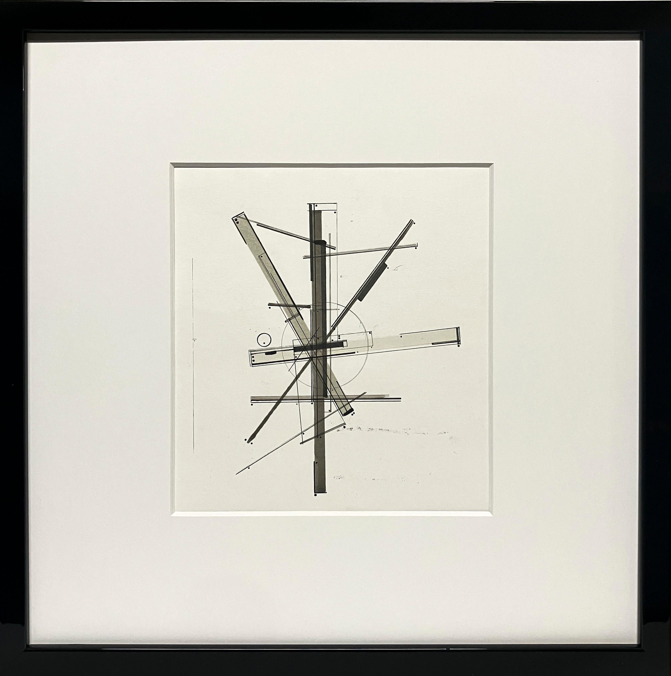 Bauhaus-inspirierte Schwarz-Weiß-Zeichnung „Radial Form 01“ des Künstlers Paarshav Shah im Angebot 1