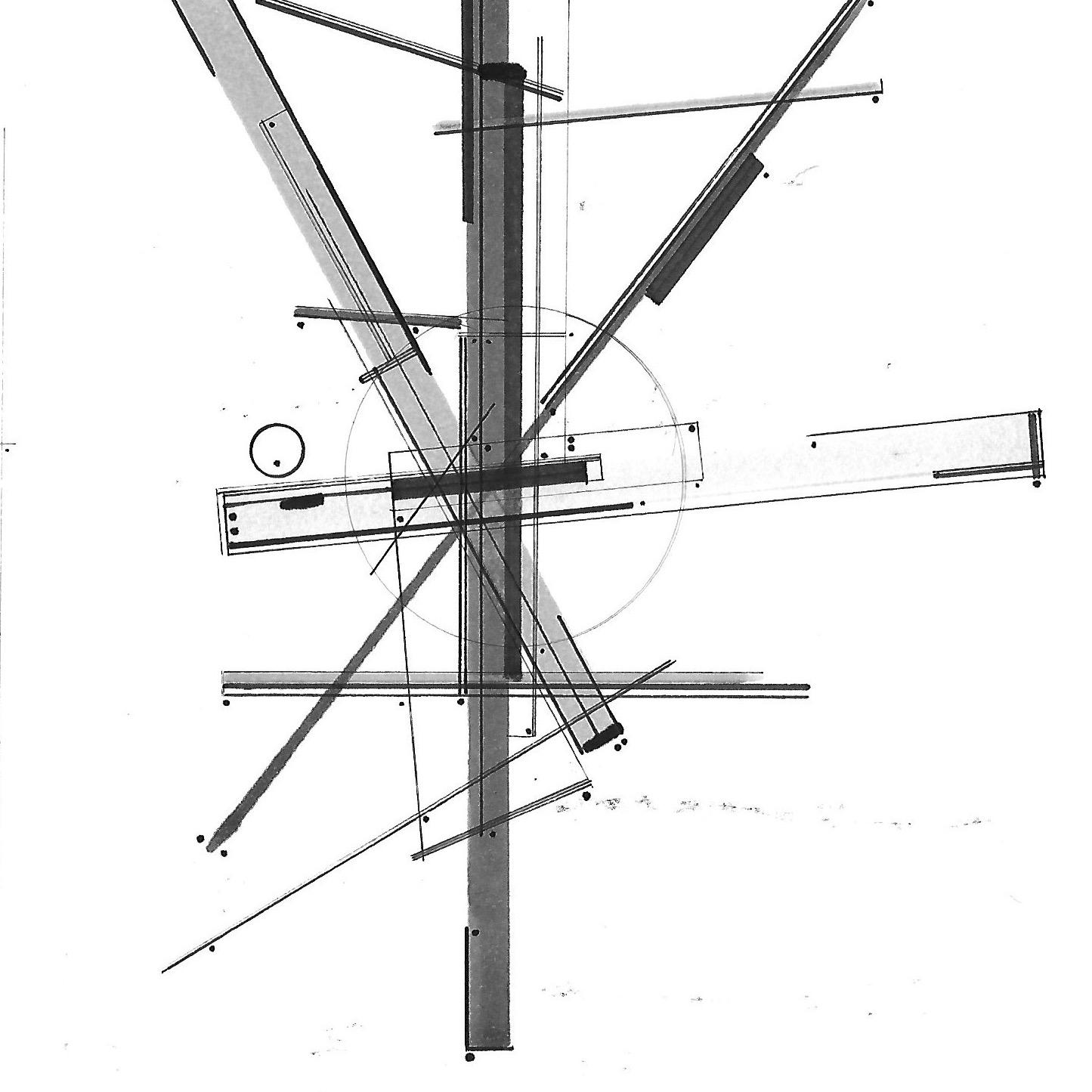 Bauhaus-inspirierte Schwarz-Weiß-Zeichnung „Radial Form 01“ des Künstlers Paarshav Shah im Angebot 2