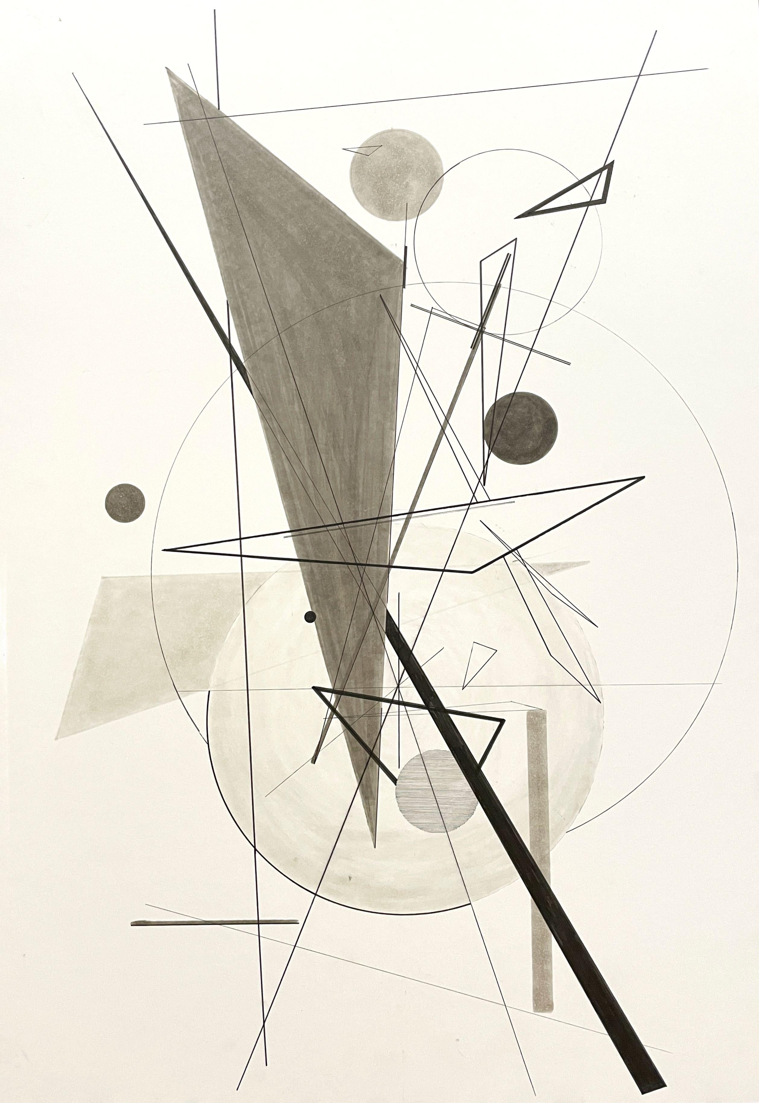 Bauhaus inspirierte sepiafarbene Zeichnung mit dem Titel „Take Five“ des Künstlers Paarshav Shah