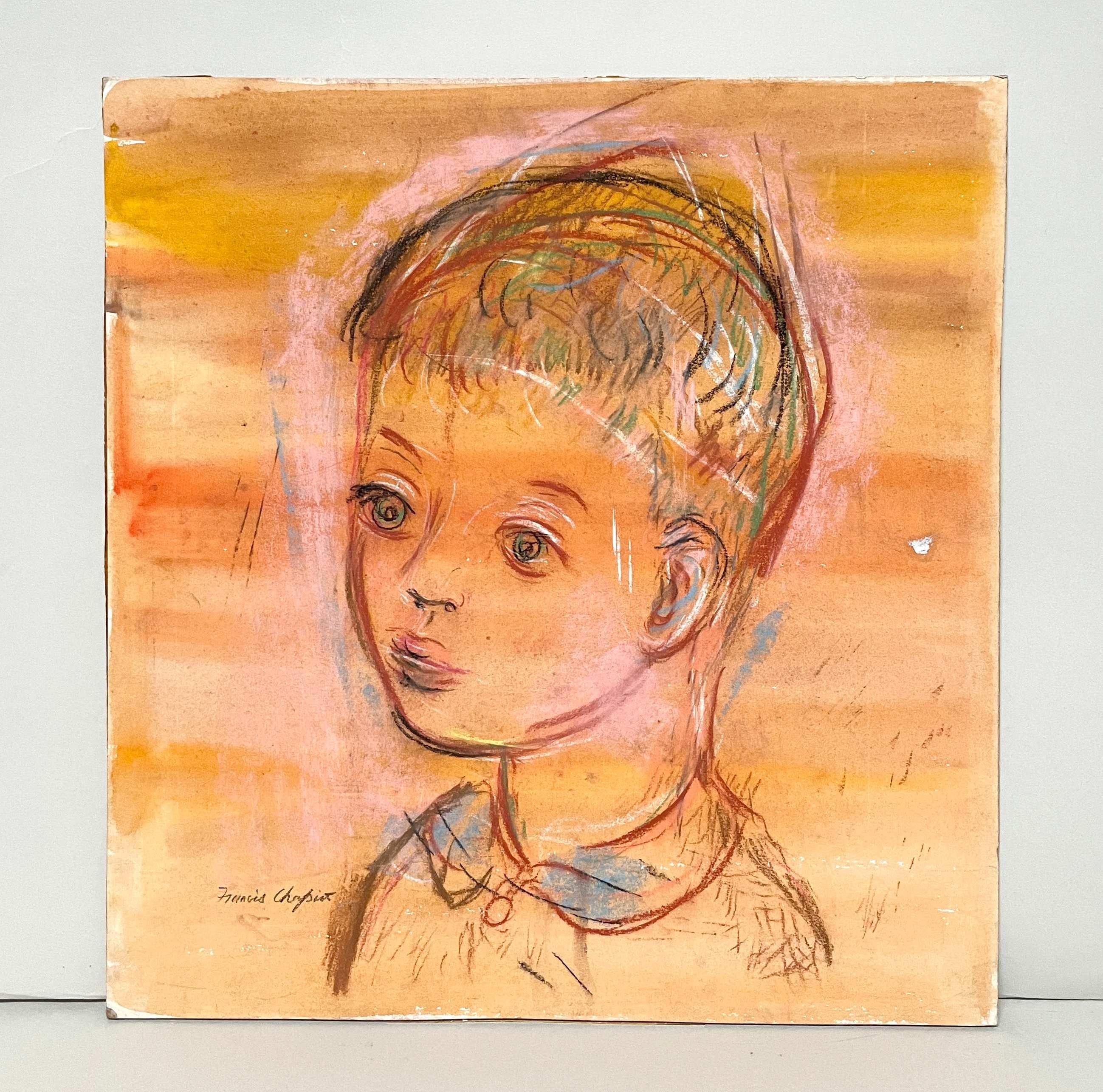 Dessin au pastel d'un jeune garçon réalisé par l'artiste Francis Chapin dans les années 1950 en vente 5