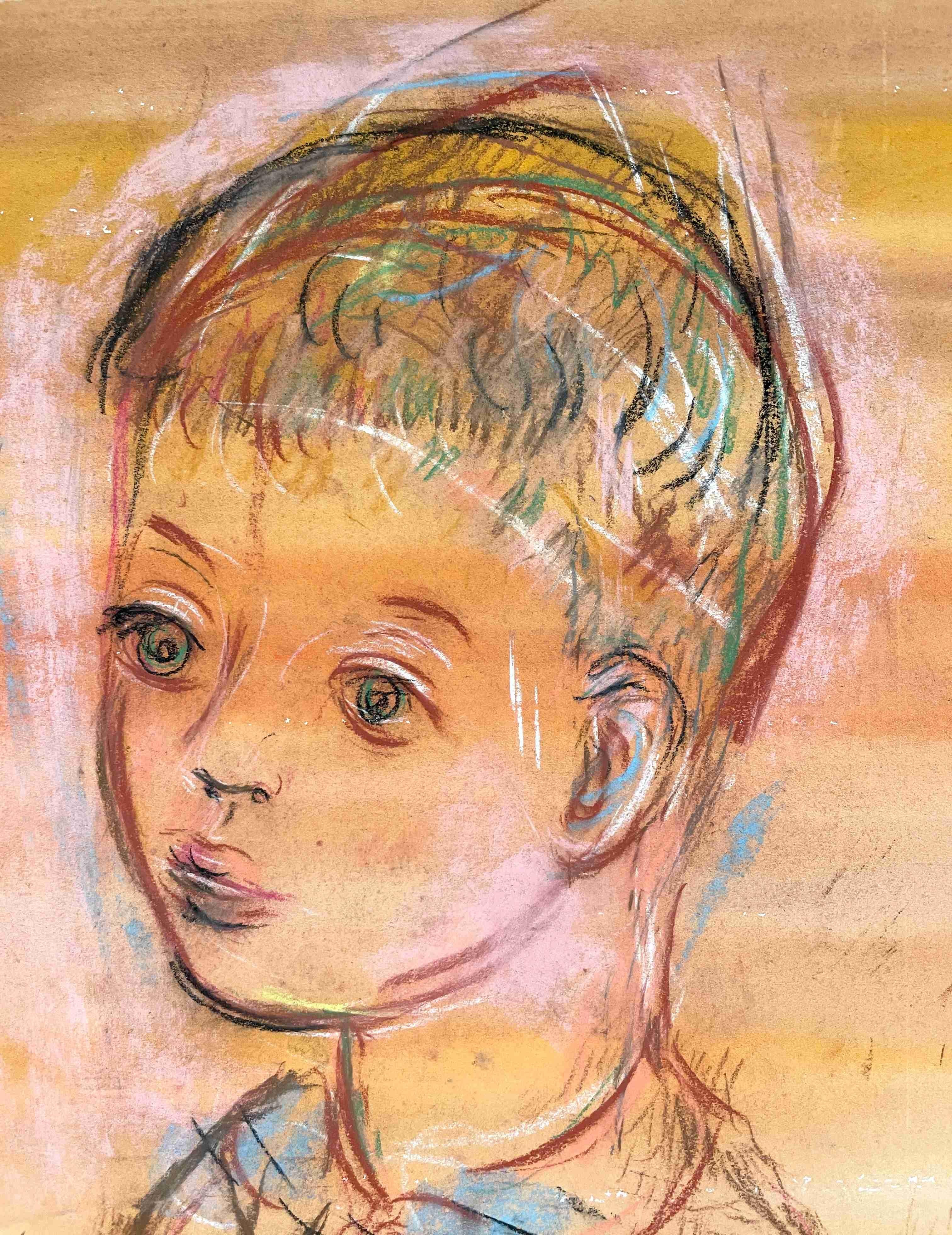 Dessin au pastel d'un jeune garçon réalisé par l'artiste Francis Chapin dans les années 1950 en vente 1