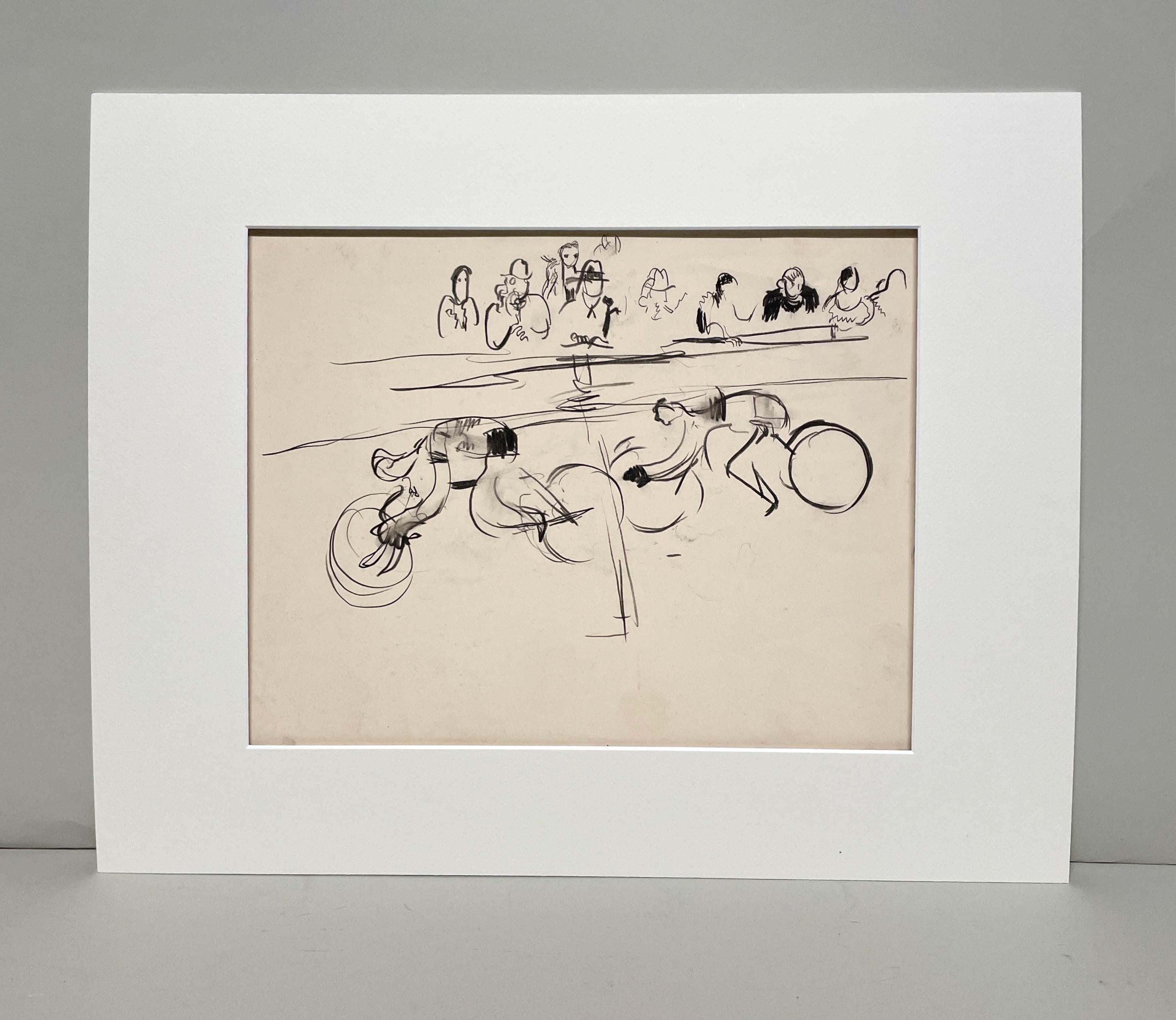 Un dessin d'une course de bicyclettes des années 1930 par l'artiste Francis Chapin en vente 1