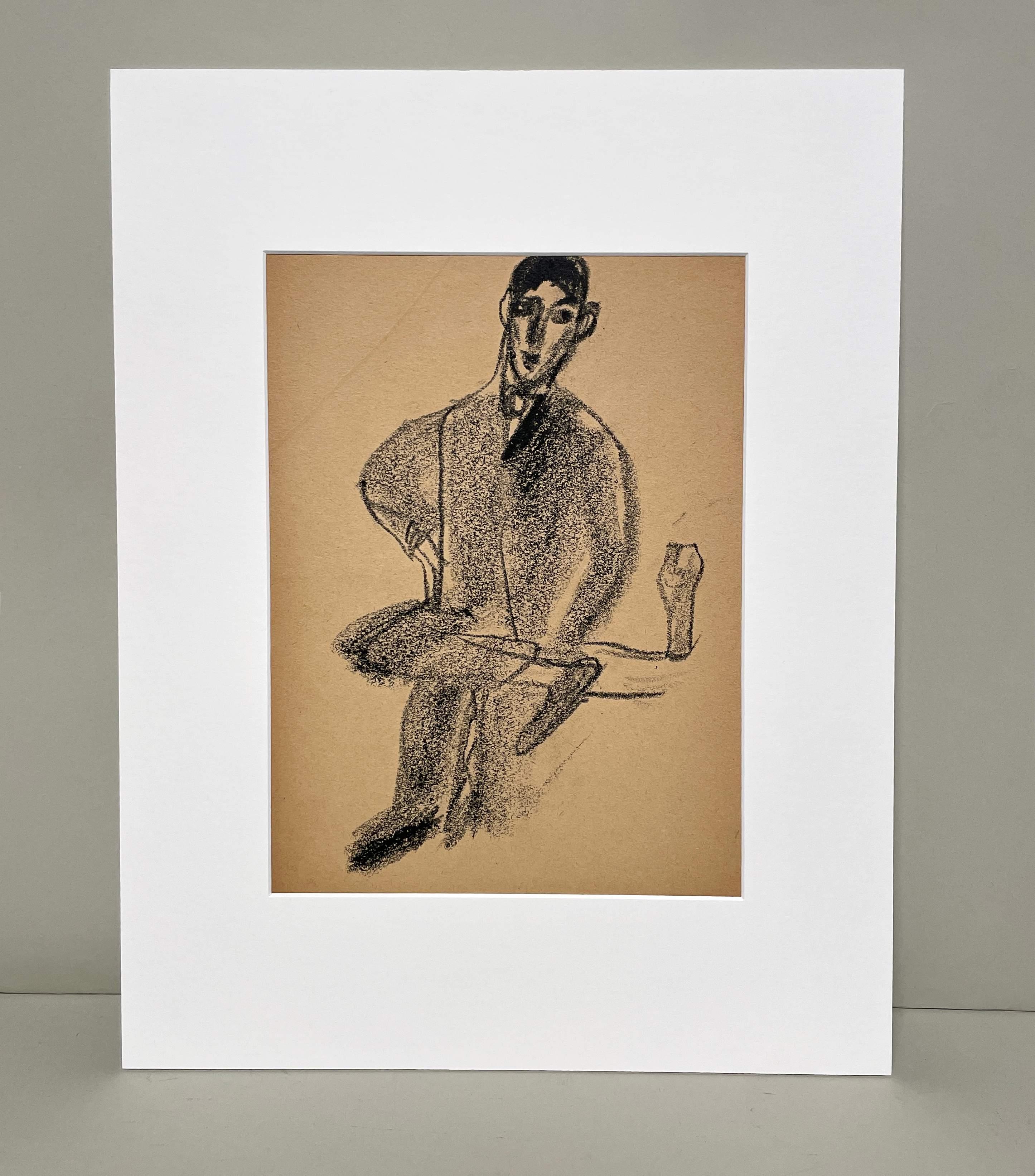 Dessin de l'artiste Francis Chapin, vers 1928, représentant un homme élégant avec un verre de vin. en vente 1