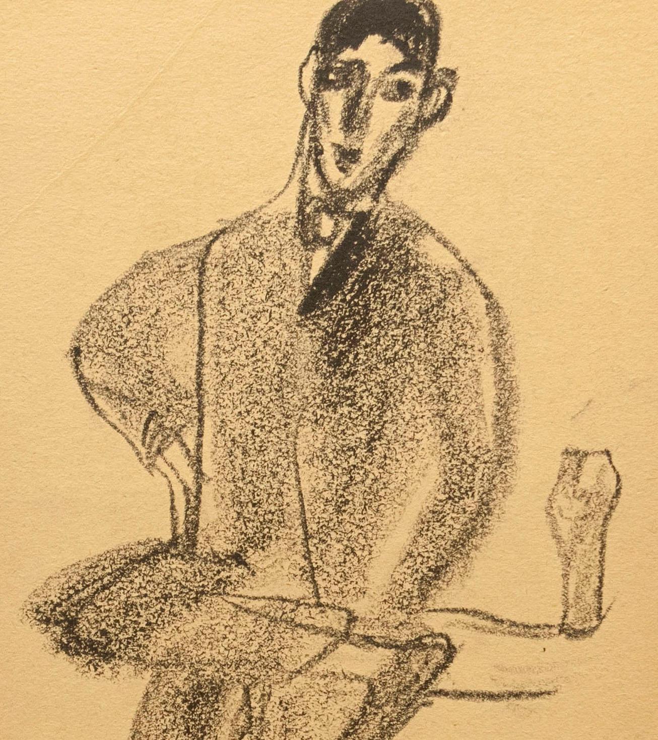 Dessin de l'artiste Francis Chapin, vers 1928, représentant un homme élégant avec un verre de vin. en vente 2