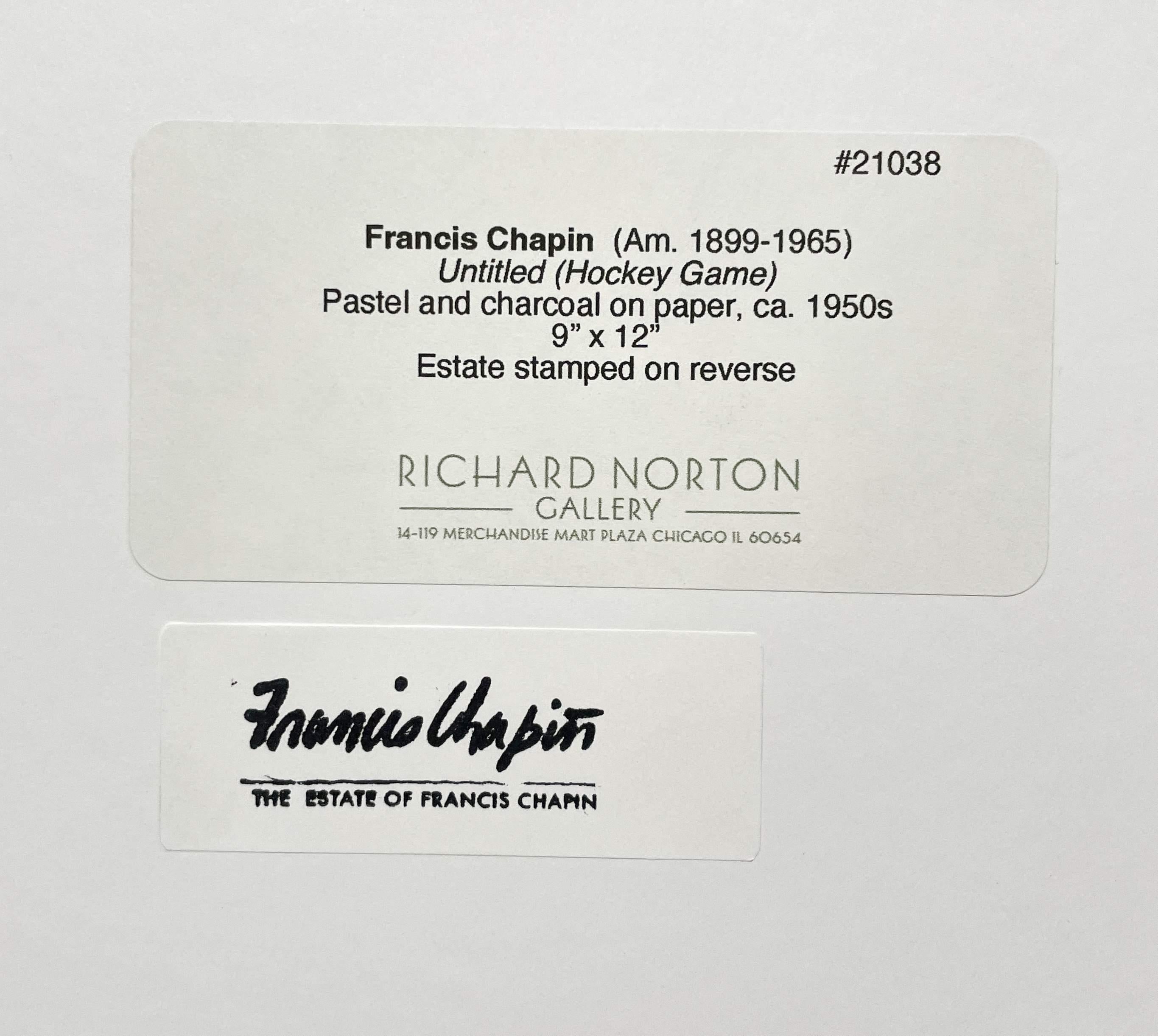 Dibujo al pastel y carboncillo sobre papel de un partido de hockey de Francis Chapin en venta 2