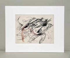 A Vintage 1950s Pastel & Charcoal Drawing of a Hockey Game by Francis Chapin