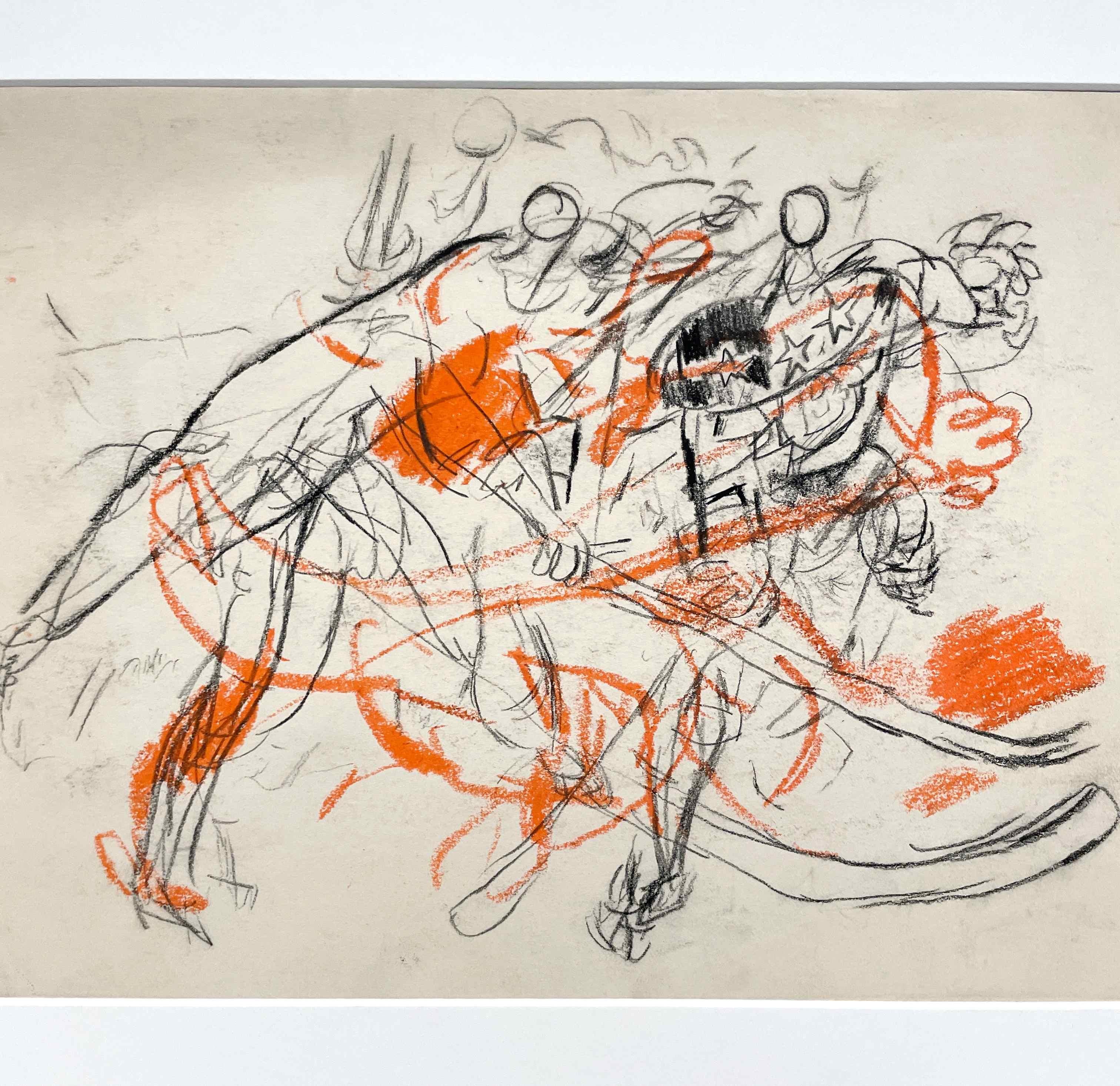 A Años 50  Dibujo al pastel y carboncillo sobre papel de un partido de hockey de Francis Chapin en venta 1